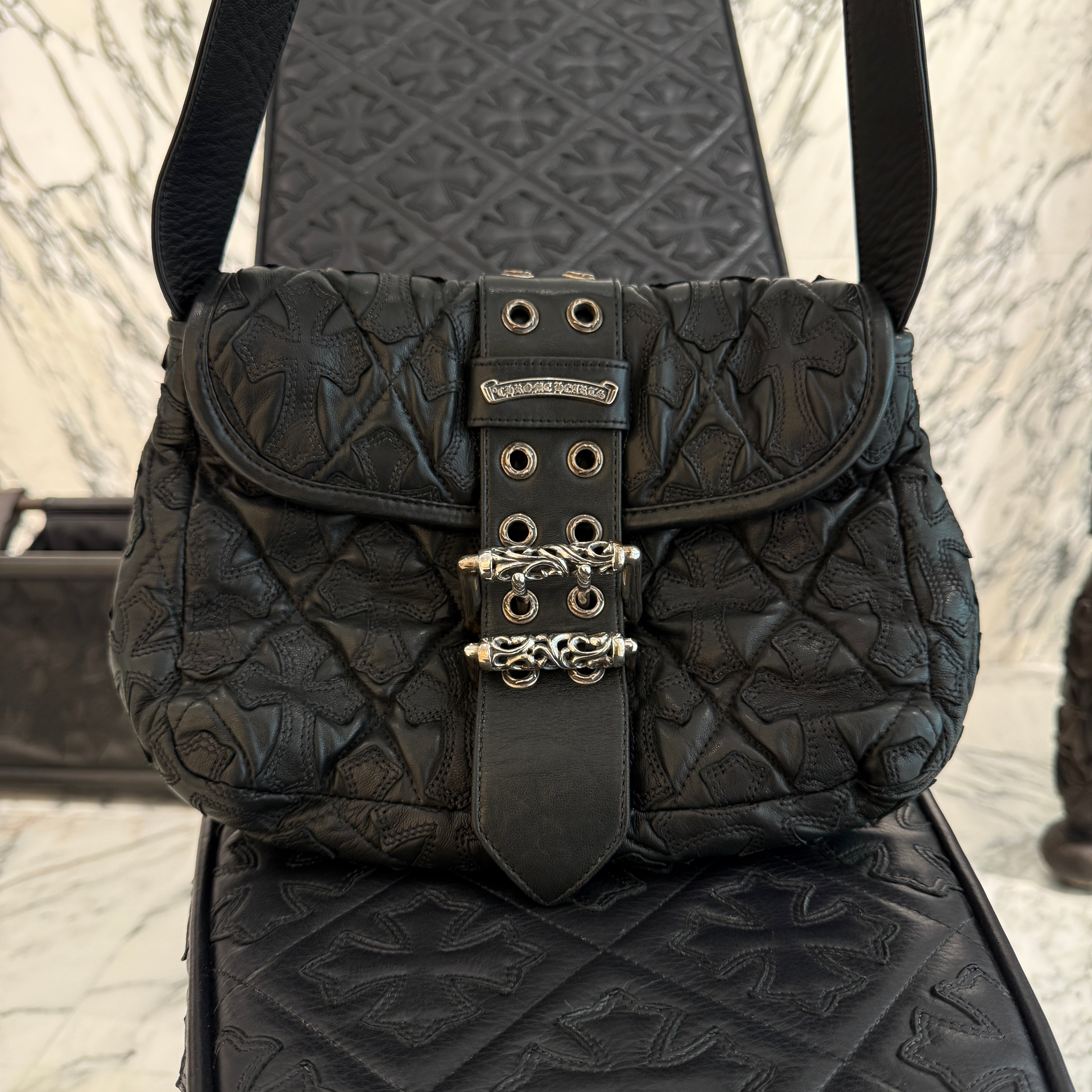 CHROME HEARTS Cemetery Cross Leather Patch G-BENDER Leather Shoulder Bag クロムハーツ セメタリークロス レザーパッチ G-BENDER レザーショルダーバッグ