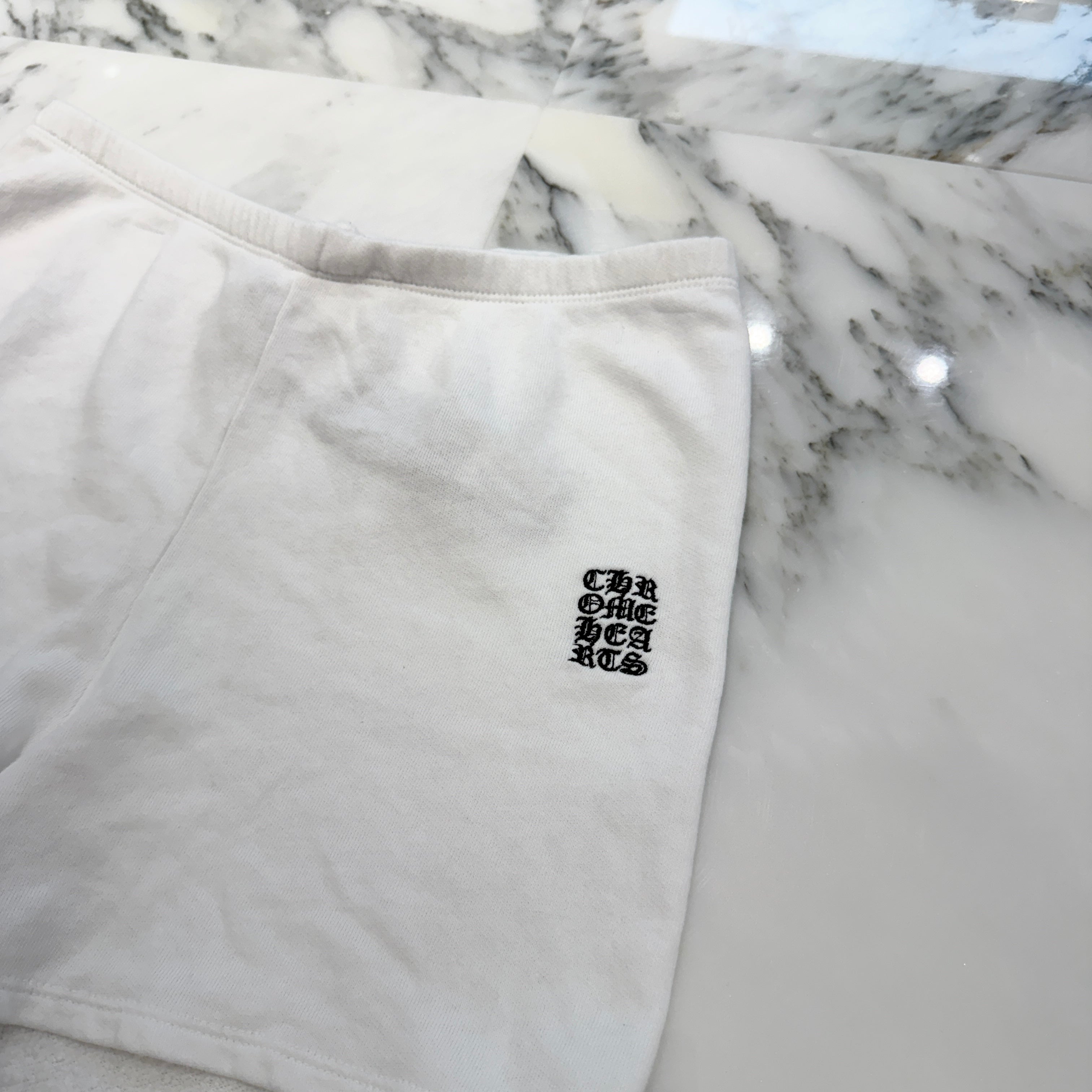 CHROME HEARTS Y NOT Vertical Logo Cross Embroidery Half Pants Size S クロムハ―ツ ワイノット ヴァーティカルロゴ クロス刺繡 ハーフパンツ サイズS