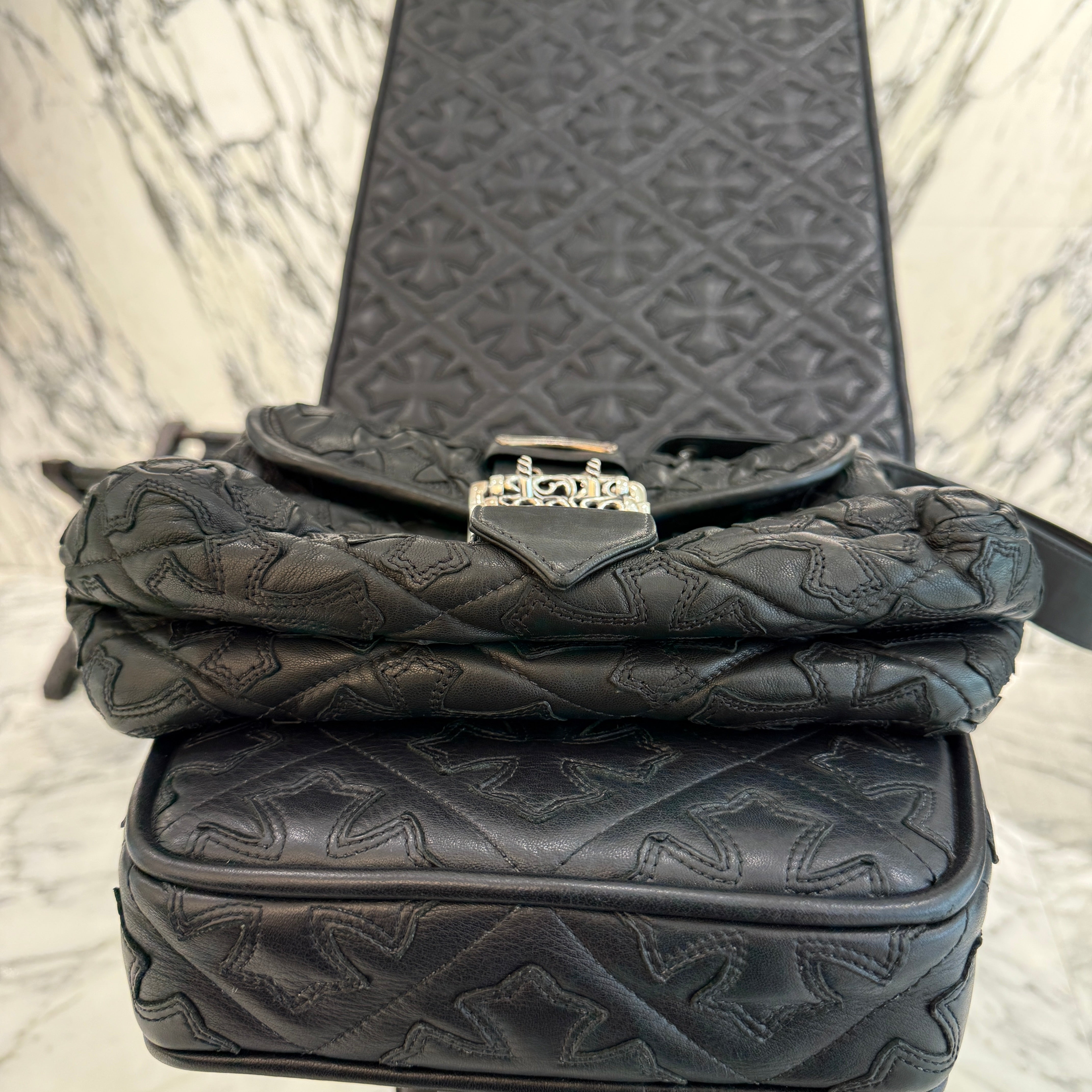 CHROME HEARTS Cemetery Cross Leather Patch G-BENDER Leather Shoulder Bag クロムハーツ セメタリークロス レザーパッチ G-BENDER レザーショルダーバッグ