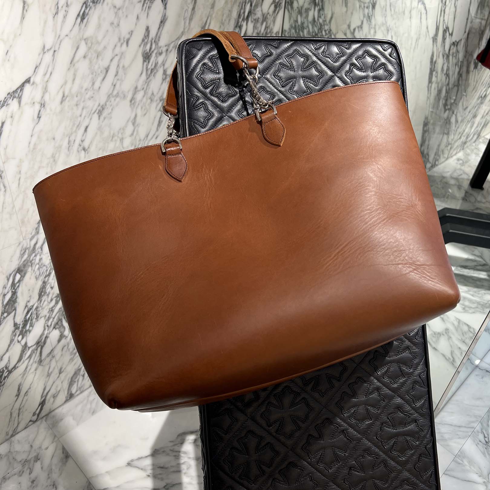 CHROME HEARTS Shandy Chain Handle Leather Tote Bag クロムハーツ シャンディチェーンハンドルレザートートバッグ