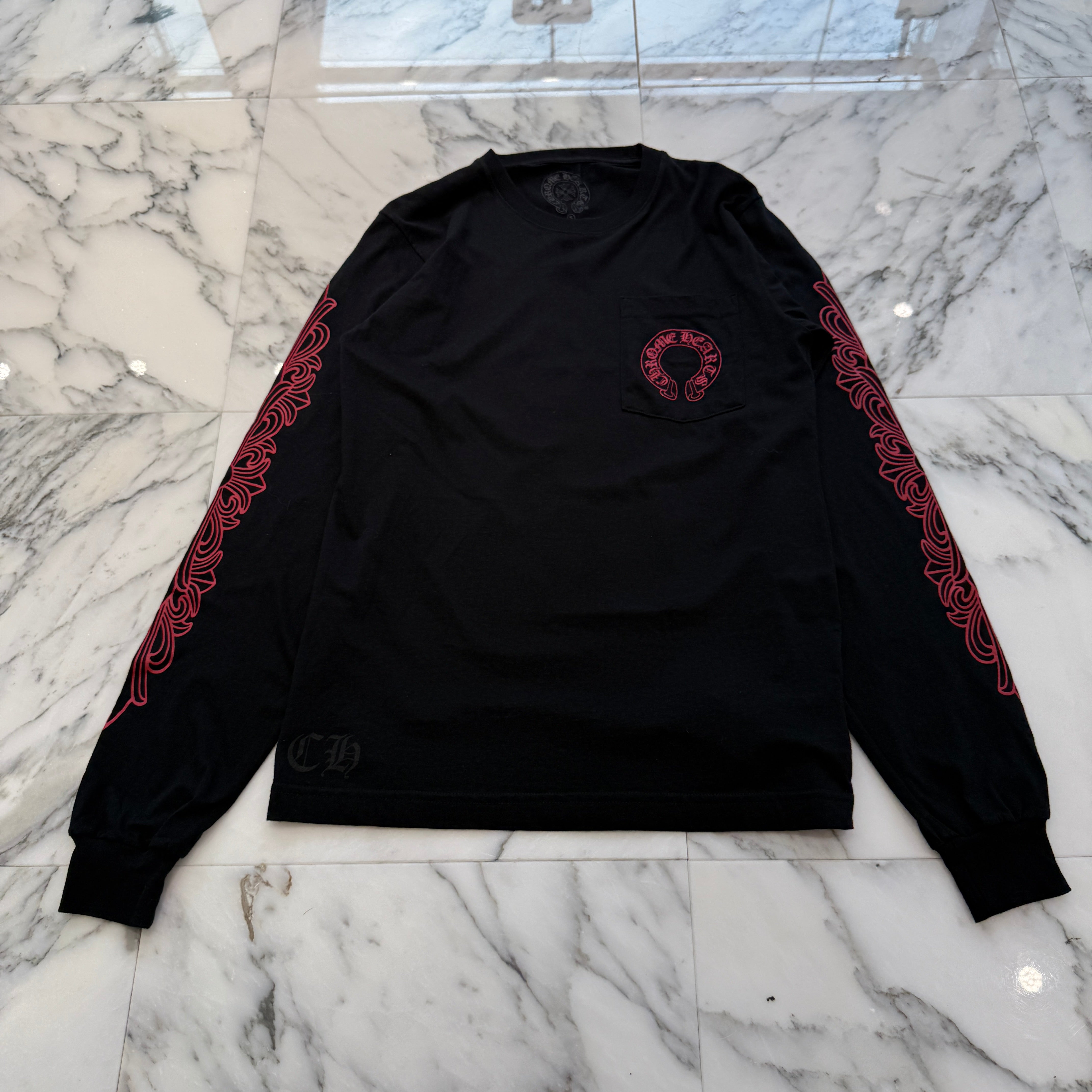 CHROME HEARTS MIAMI Limited Red Floral Cross Horseshoe Long Sleeve Tee Size S クロムハーツ マイアミ限定 レッドフローラルクロス ホースシュー ロングスリーブ Tシャツ サイズS