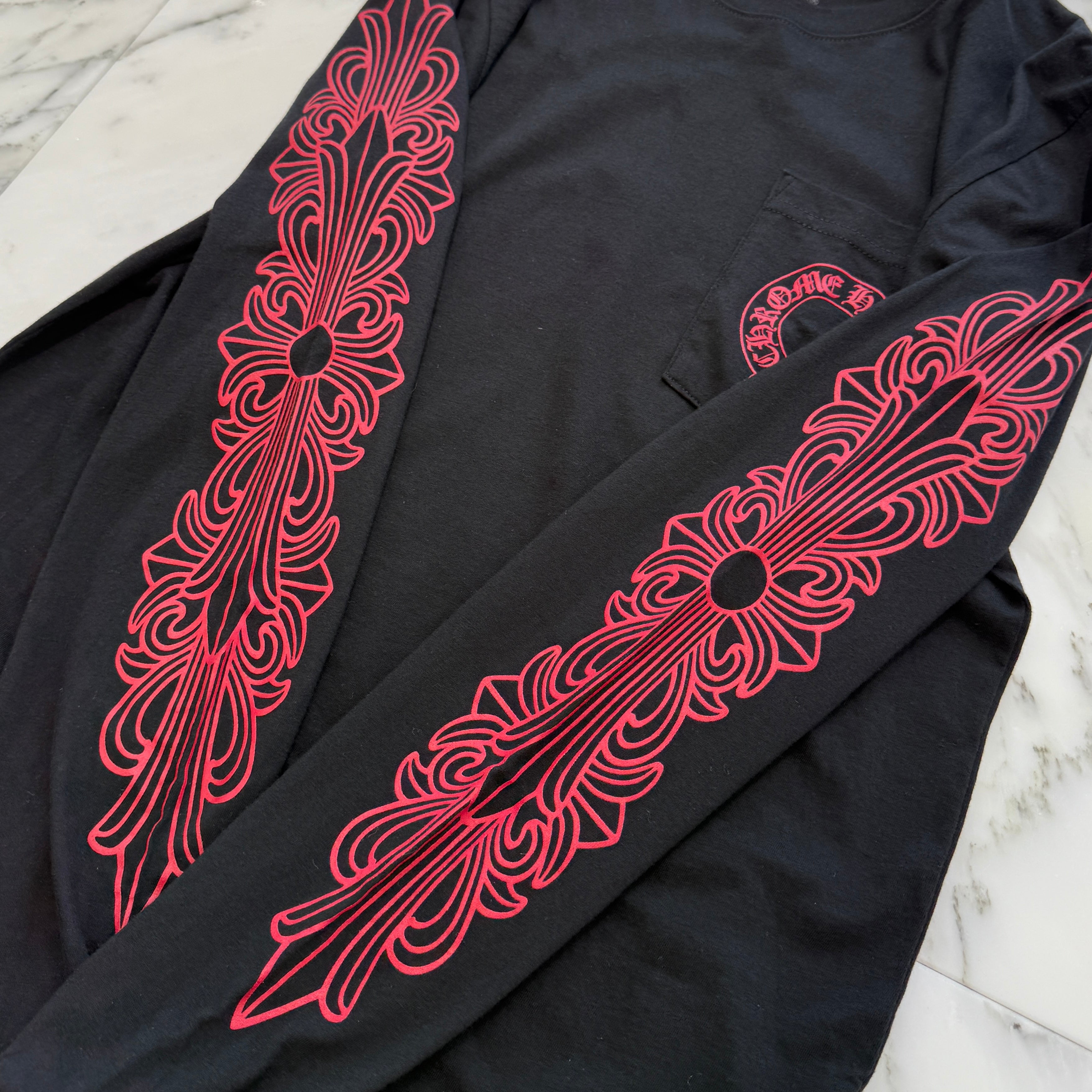 CHROME HEARTS MIAMI Limited Red Floral Cross Horseshoe Long Sleeve Tee Size S クロムハーツ マイアミ限定 レッドフローラルクロス ホースシュー ロングスリーブ Tシャツ サイズS