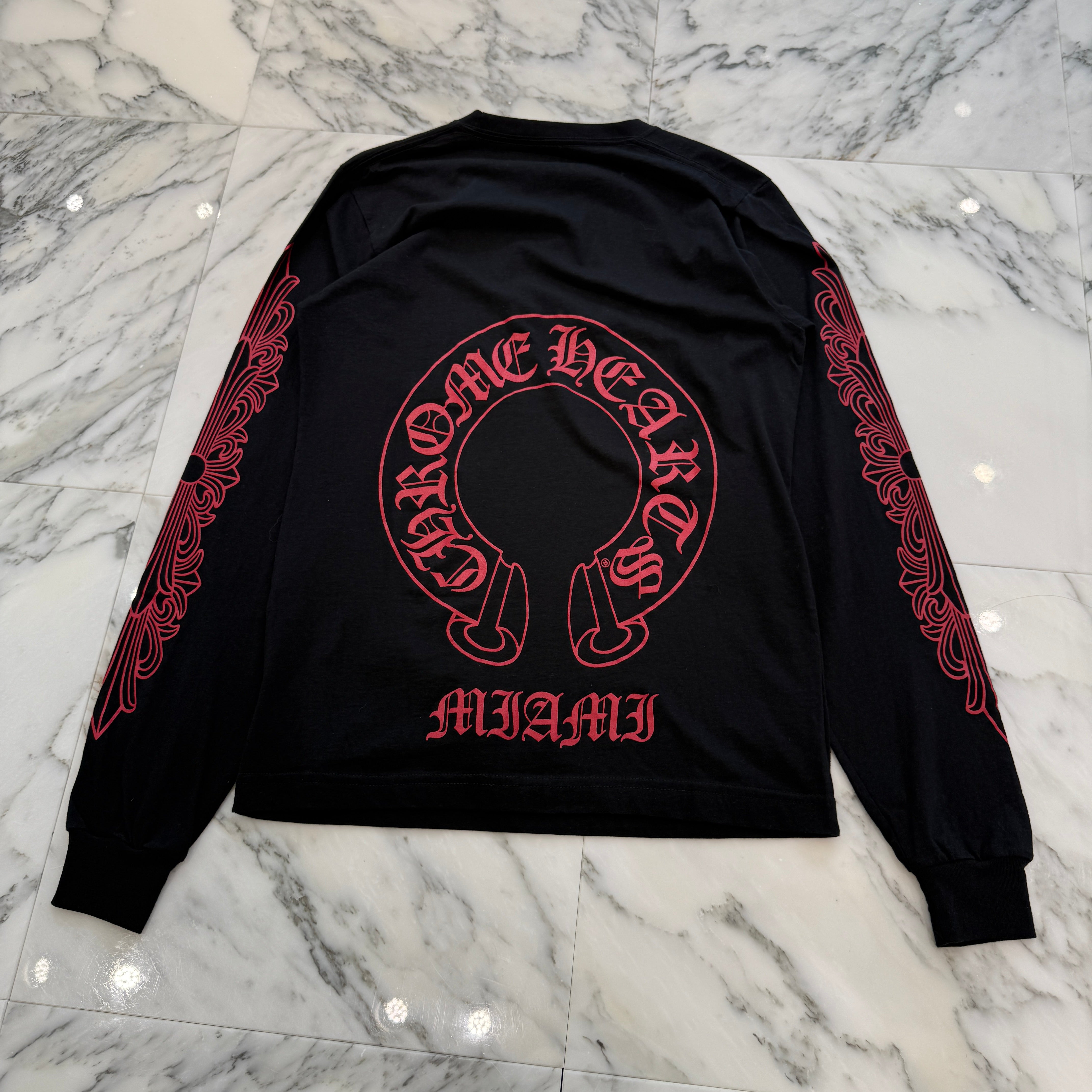 CHROME HEARTS MIAMI Limited Red Floral Cross Horseshoe Long Sleeve Tee Size S クロムハーツ マイアミ限定 レッドフローラルクロス ホースシュー ロングスリーブ Tシャツ サイズS