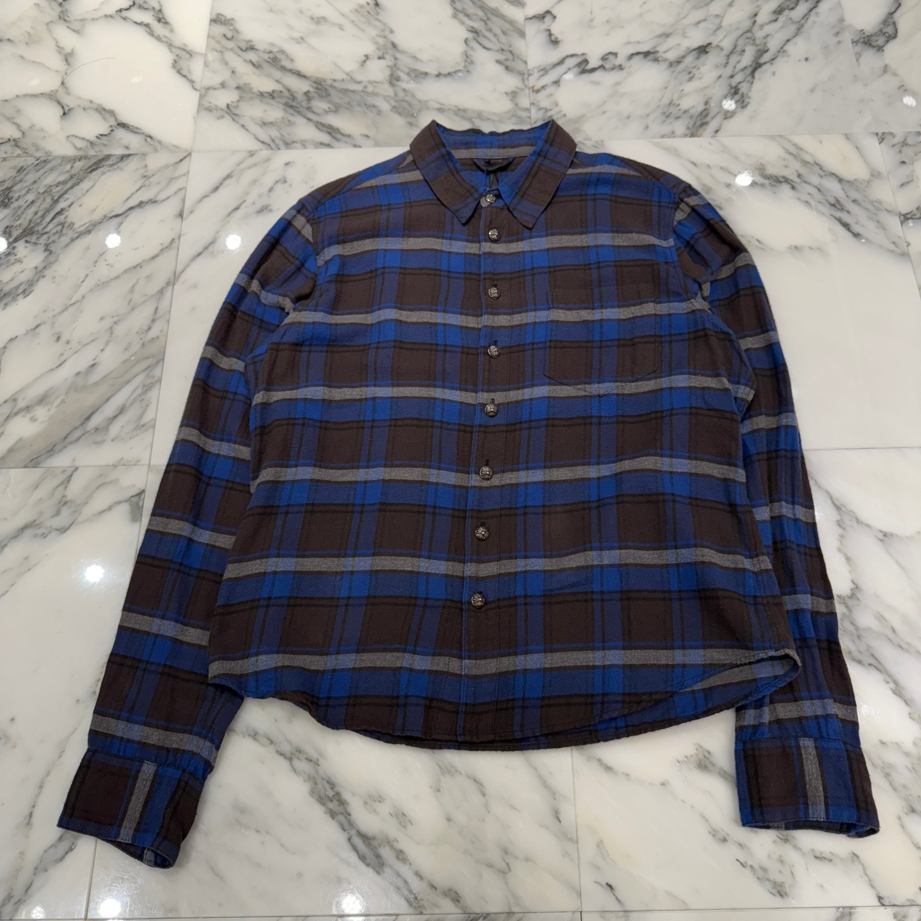 CHROME HEARTS Y NOT CH Plus Leather Patch Check Shirt Size M クロムハーツ CHプラスレザーパッチ チェックシャツ サイズM