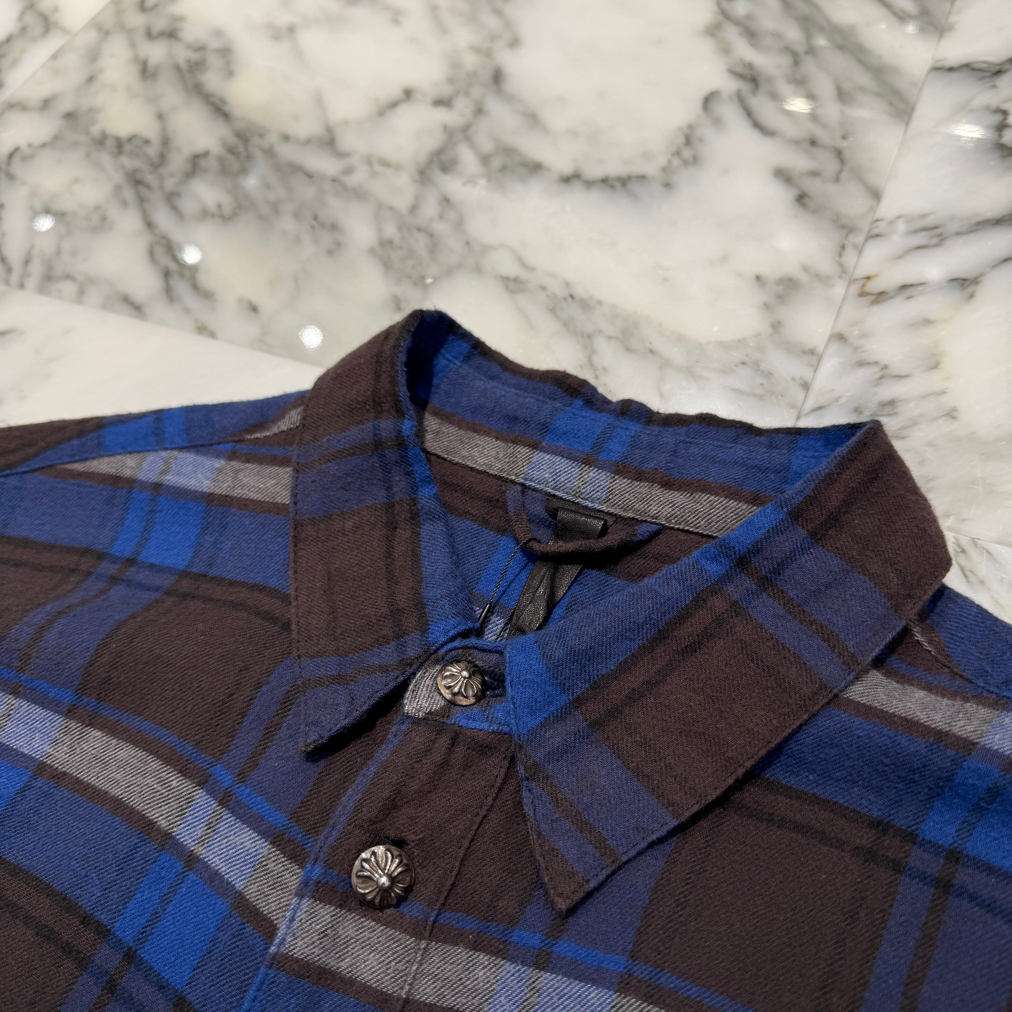 CHROME HEARTS Y NOT CH Plus Leather Patch Check Shirt Size M クロムハーツ CHプラスレザーパッチ チェックシャツ サイズM