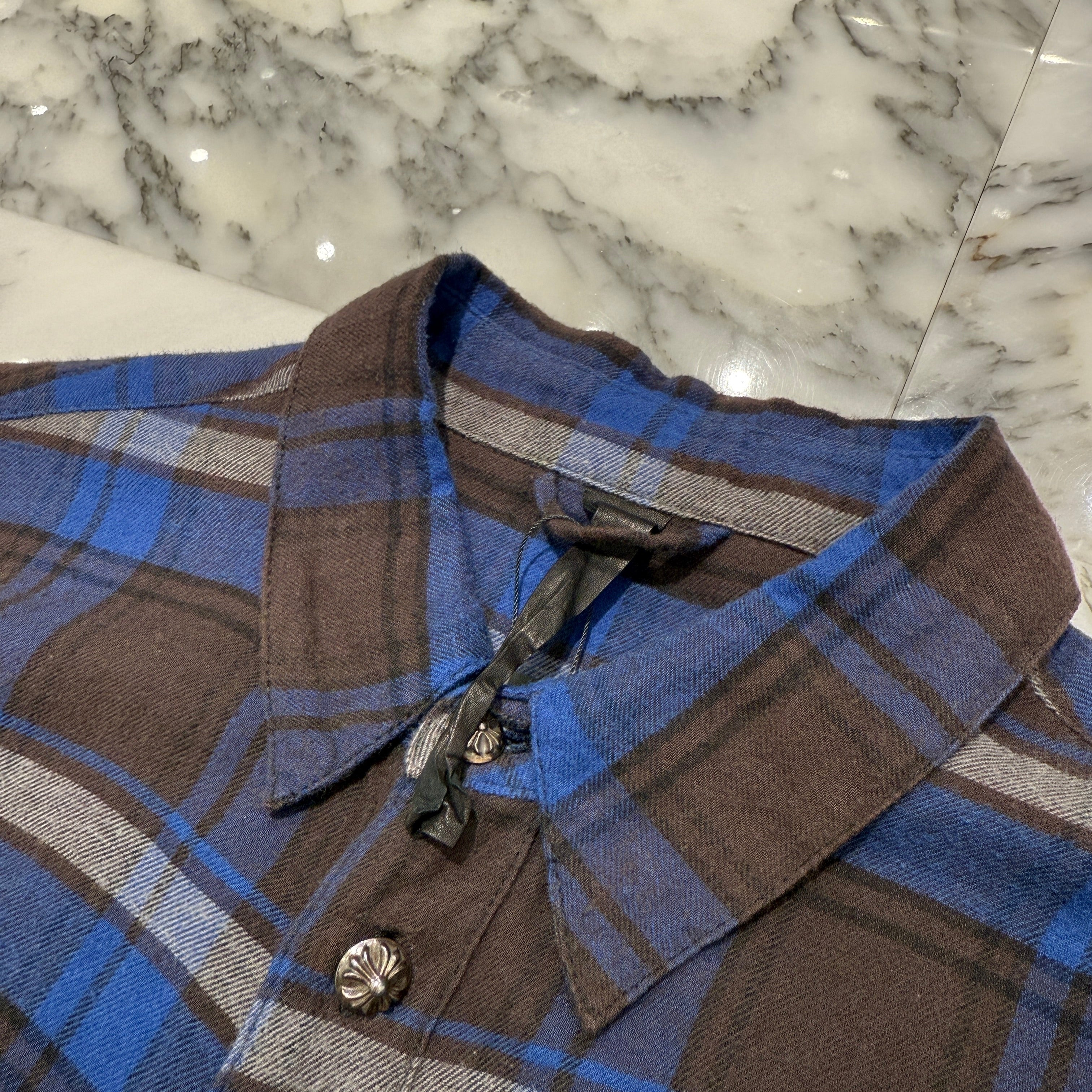 CHROME HEARTS Y NOT CH Plus Leather Patch Check Shirt Size M クロムハーツ CHプラスレザーパッチ チェックシャツ サイズM