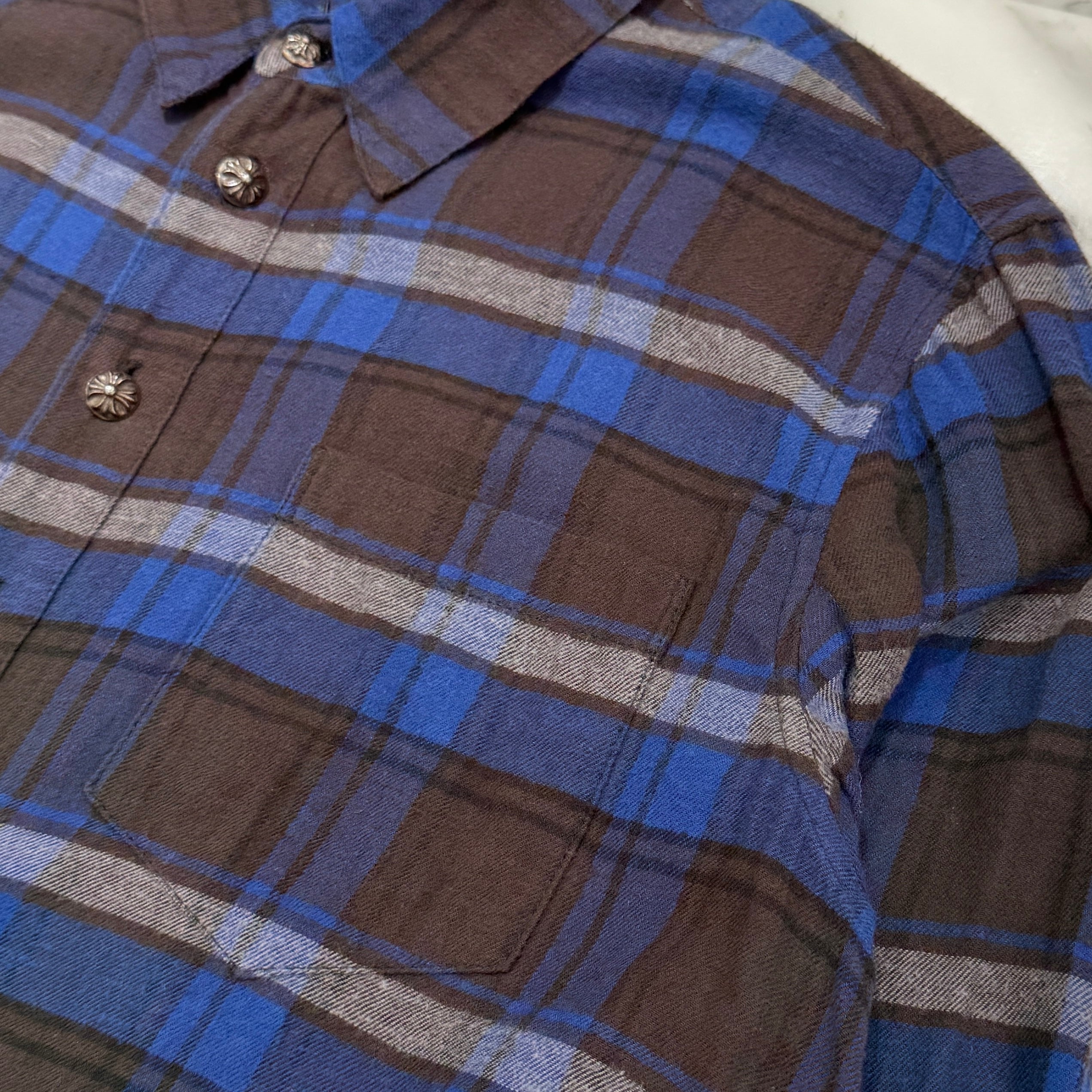 CHROME HEARTS Y NOT CH Plus Leather Patch Check Shirt Size M クロムハーツ CHプラスレザーパッチ チェックシャツ サイズM