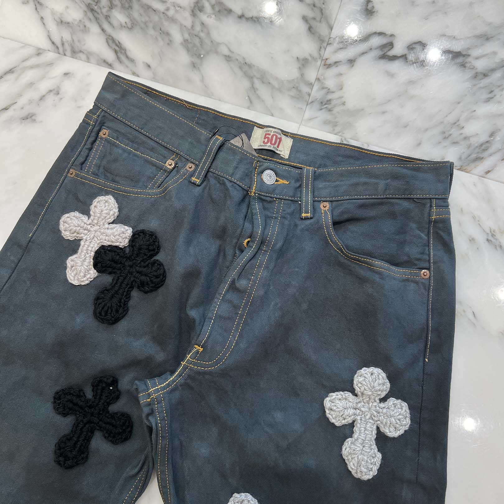Y.A.R.N × Levi's 501 Body Knit Cross Denim Pants Size W34×L34 ヤーン×リーバイス 501 ボディ ニットクロス デニムパンツ サイズW34×L34