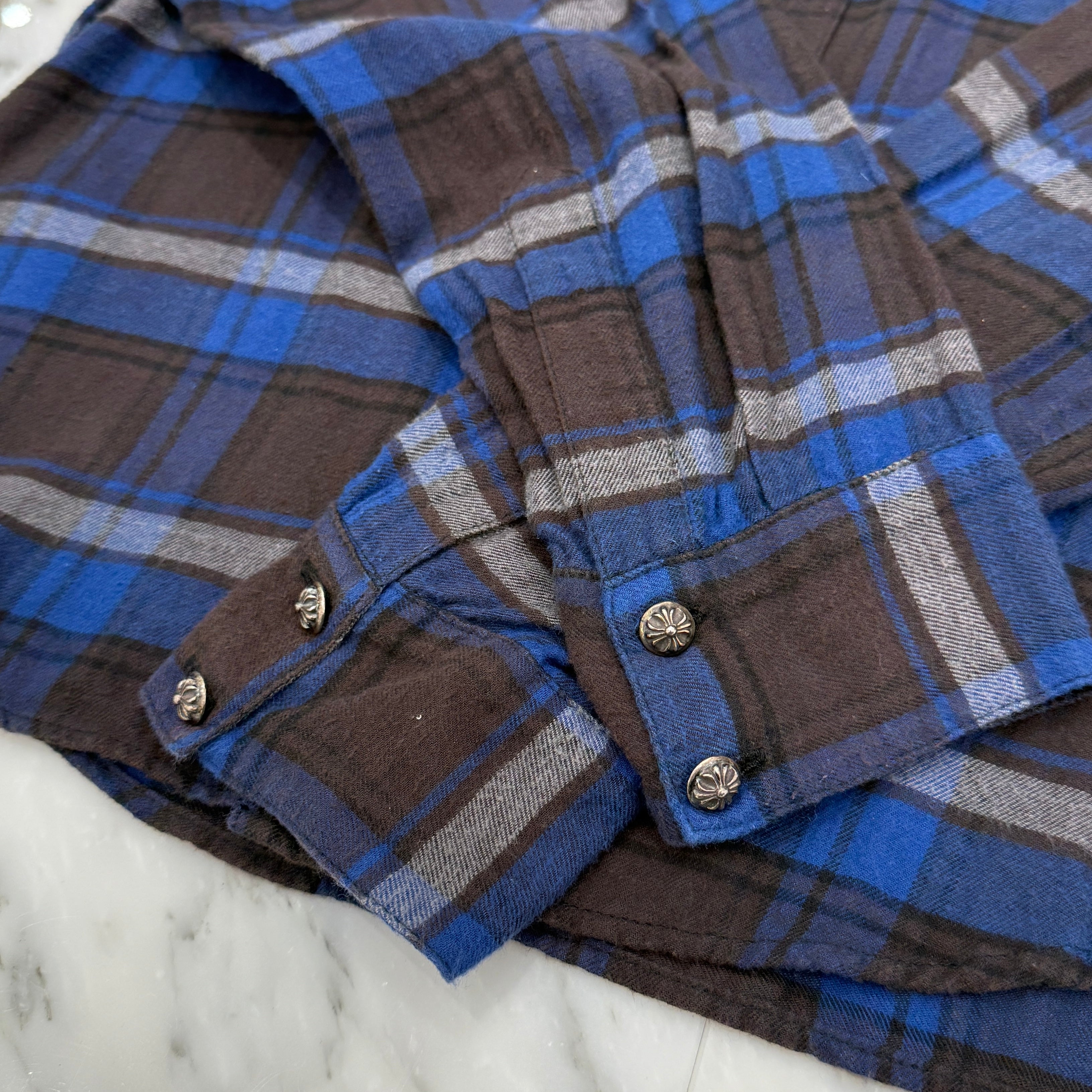 CHROME HEARTS Y NOT CH Plus Leather Patch Check Shirt Size M クロムハーツ CHプラスレザーパッチ チェックシャツ サイズM