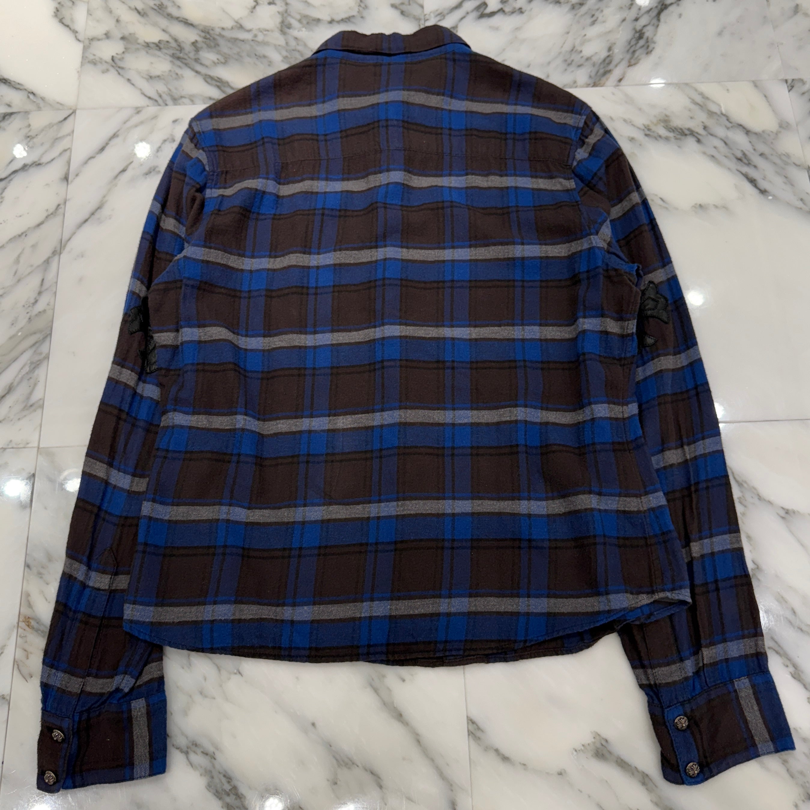 CHROME HEARTS Y NOT CH Plus Leather Patch Check Shirt Size M クロムハーツ CHプラスレザーパッチ チェックシャツ サイズM