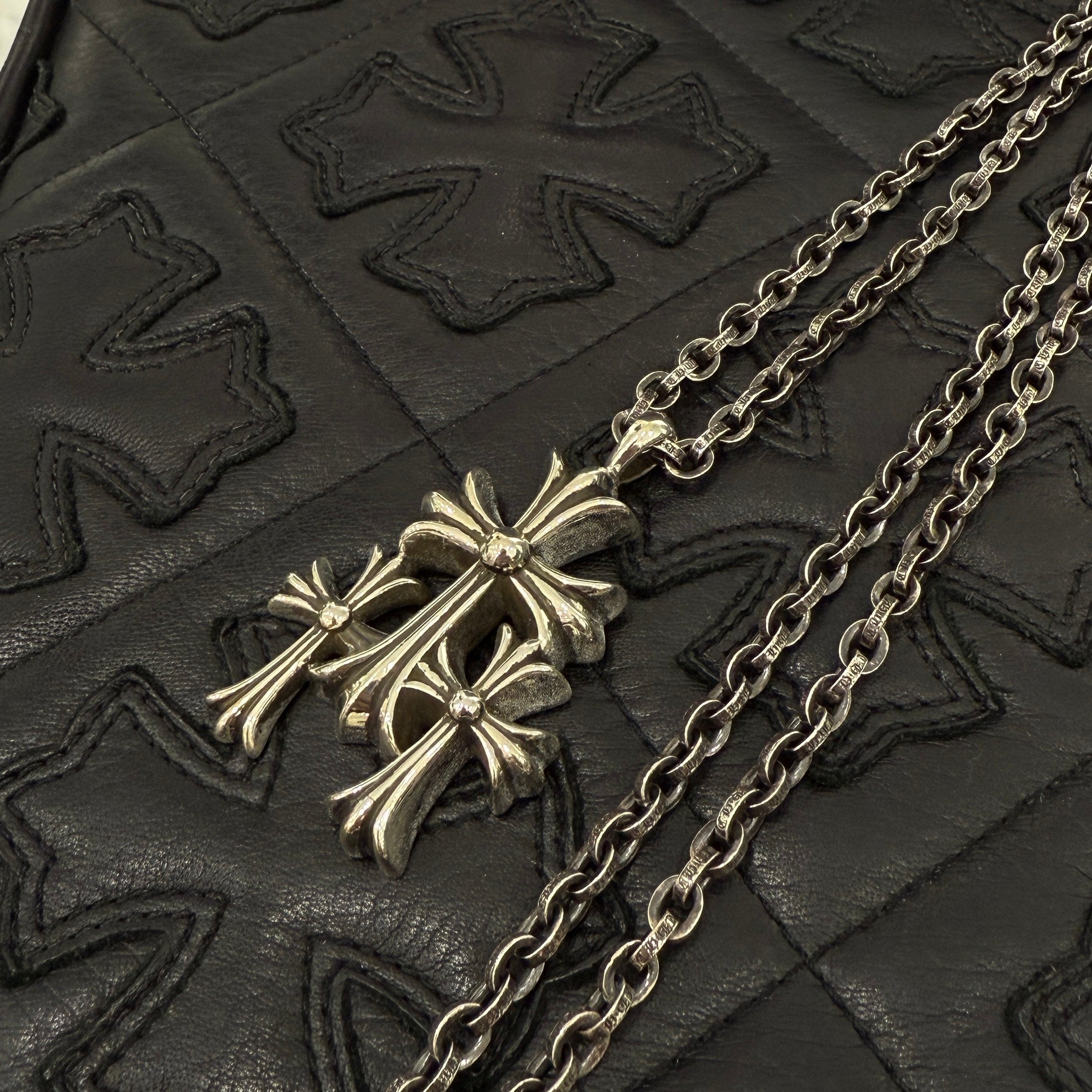 CHROME HEARTS Triple Cross Necklace Pendant Top & Paper