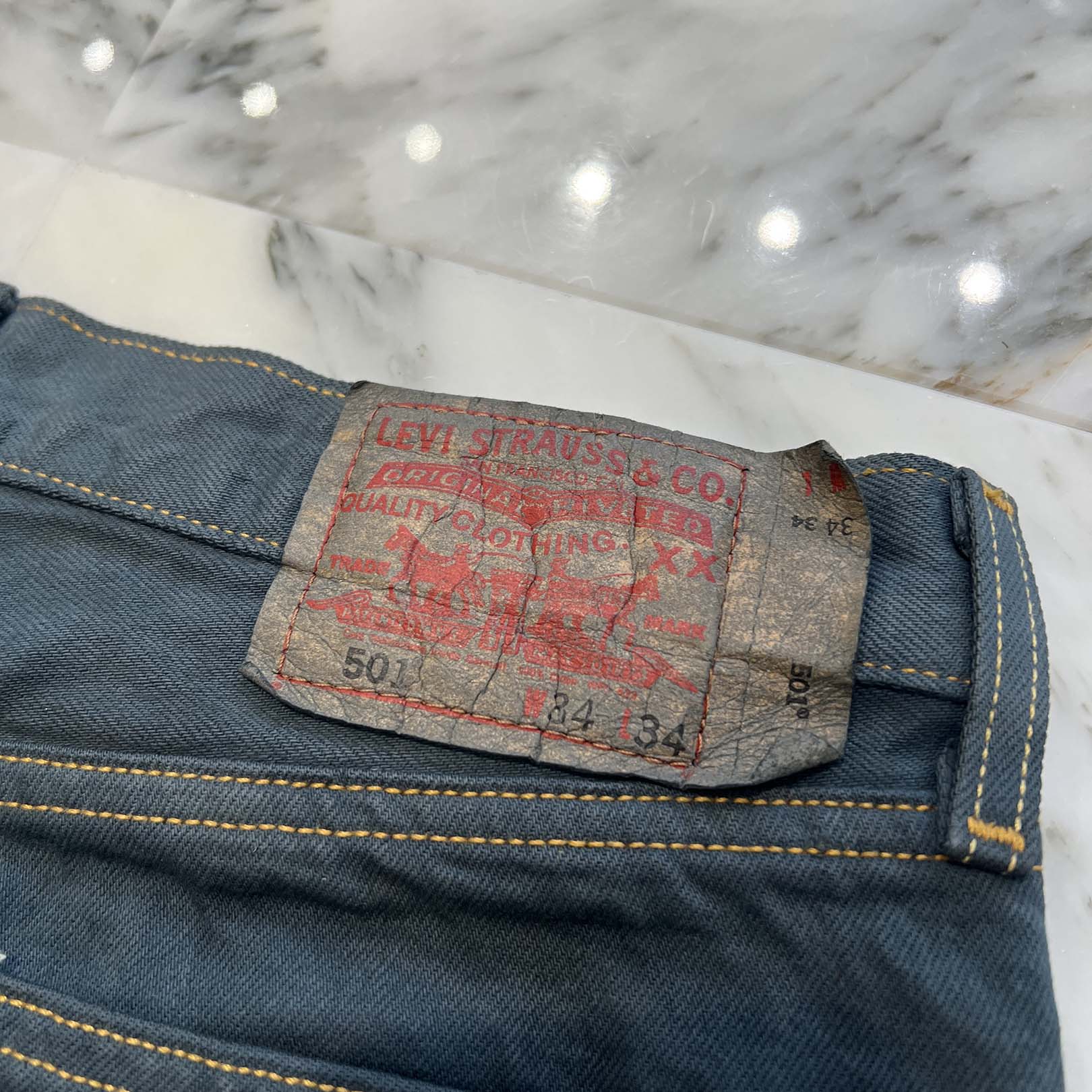 Y.A.R.N × Levi's 501 Body Knit Cross Denim Pants Size W34×L34 ヤーン×リーバイス 501 ボディ ニットクロス デニムパンツ サイズW34×L34