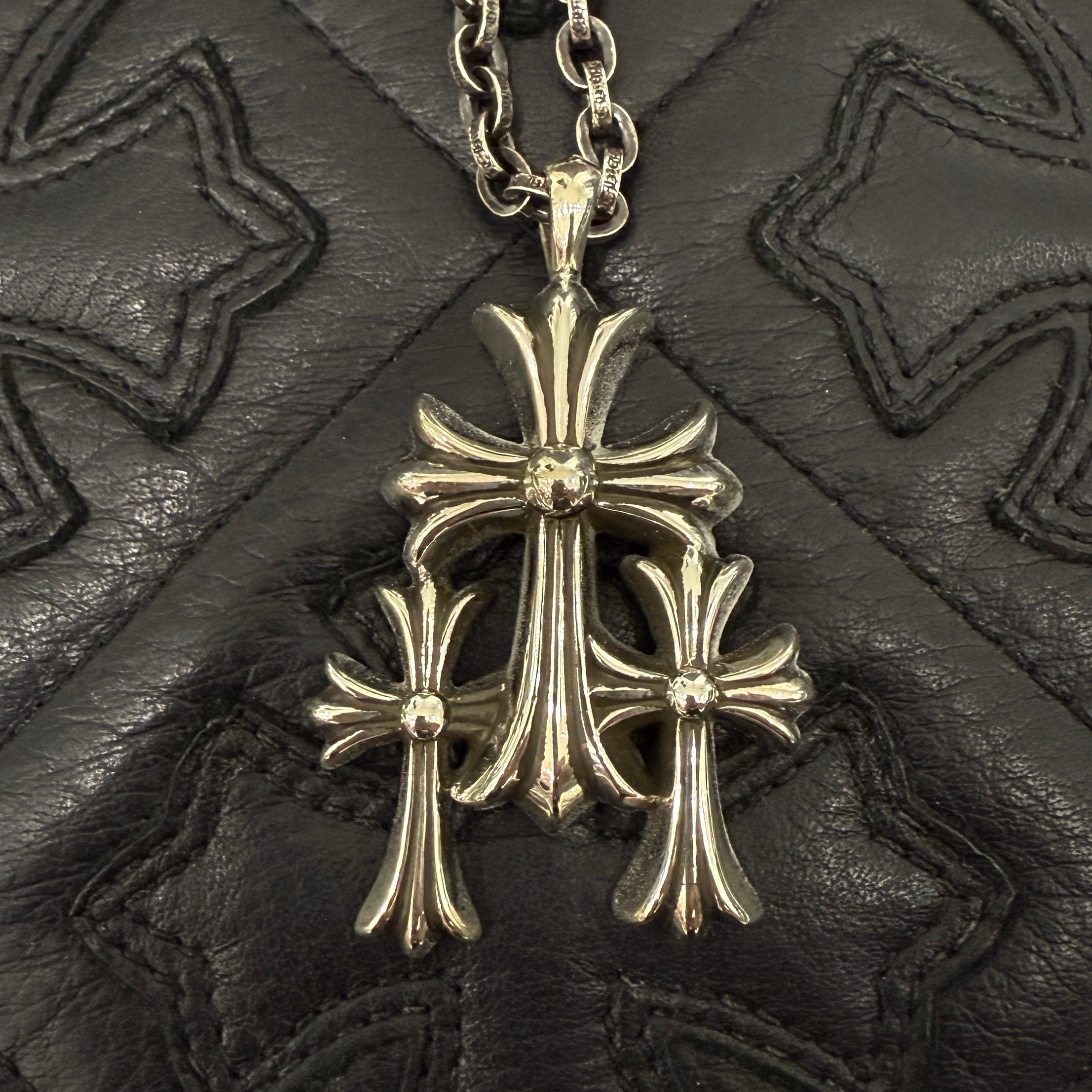 CHROME HEARTS Triple Cross Necklace Pendant Top & Paper