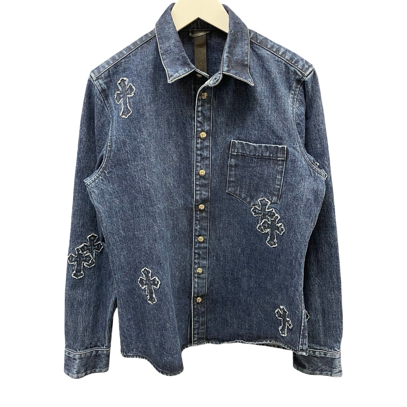 CHROME HEARTS Loose Ends Denim Cross Patch Shirt Size M