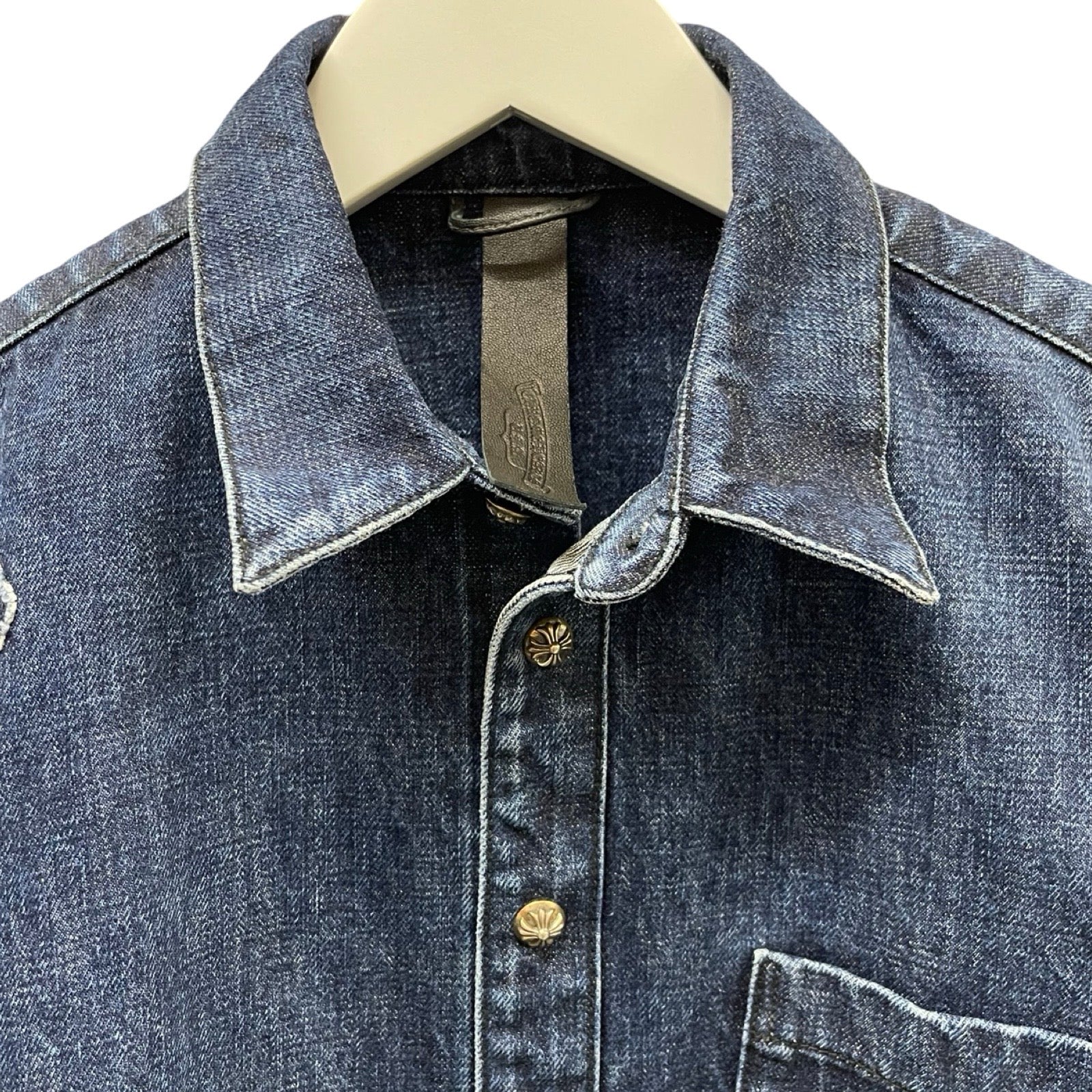 CHROME HEARTS Loose Ends Denim Cross Patch Shirt Size M