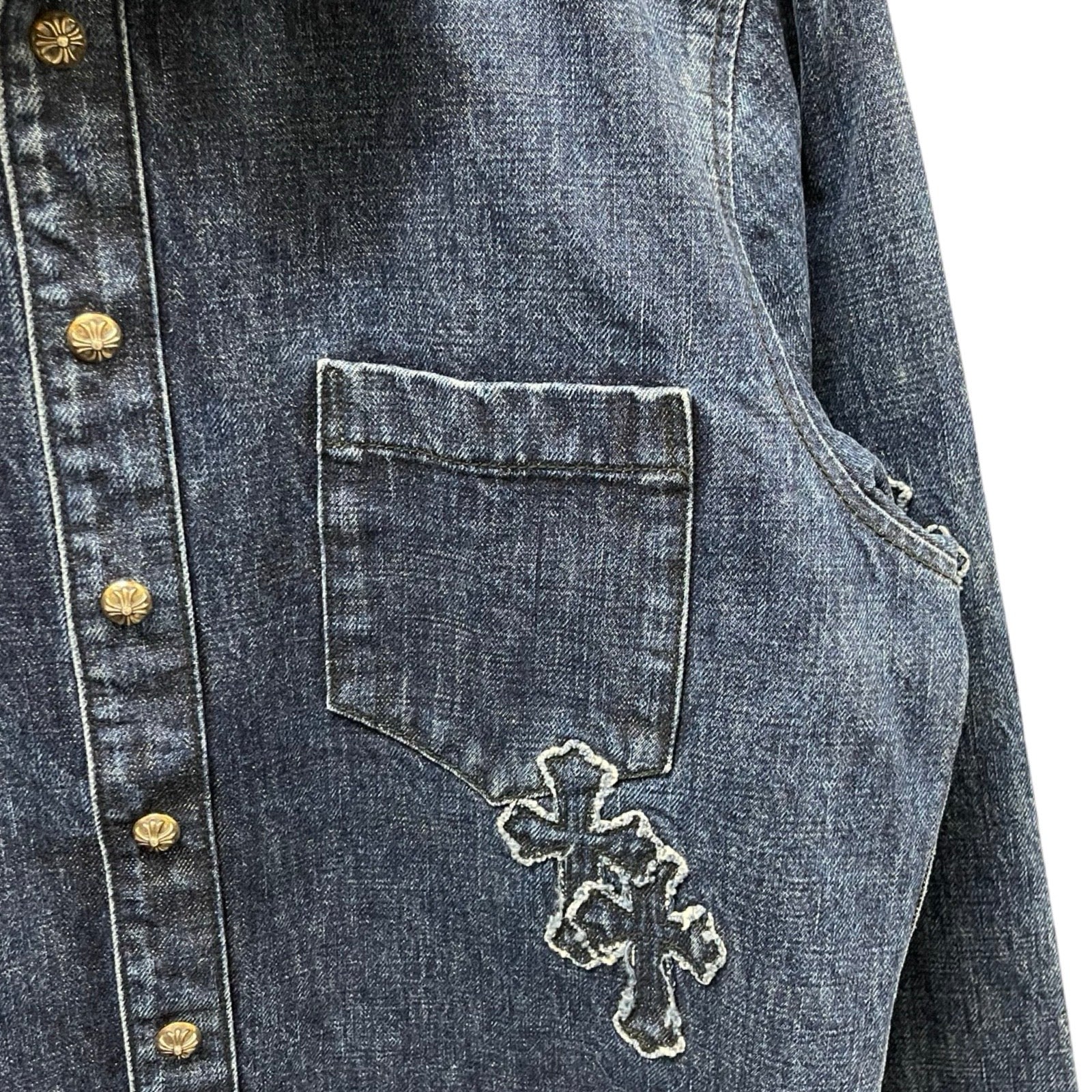 CHROME HEARTS Loose Ends Denim Cross Patch Shirt Size M