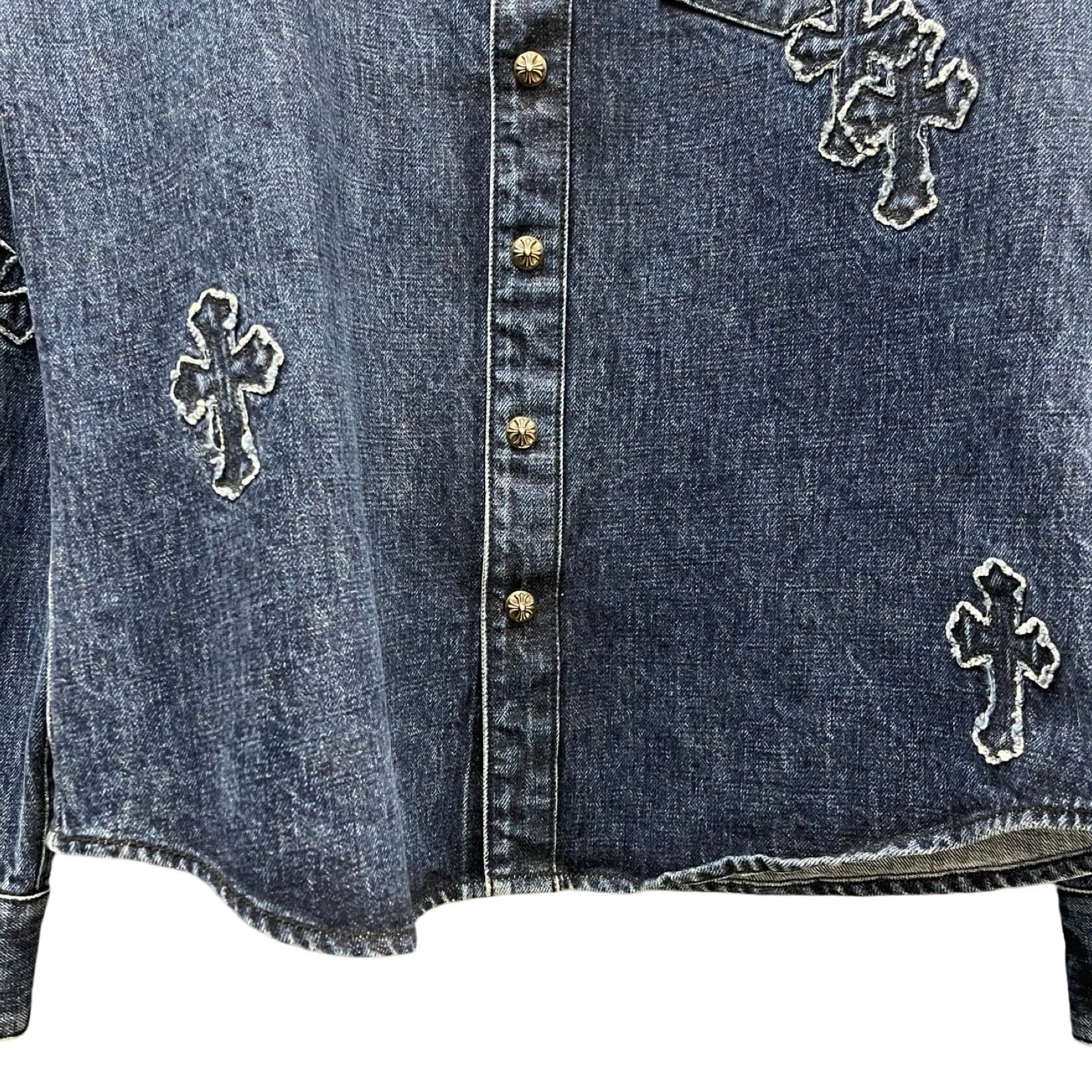 CHROME HEARTS Loose Ends Denim Cross Patch Shirt Size M