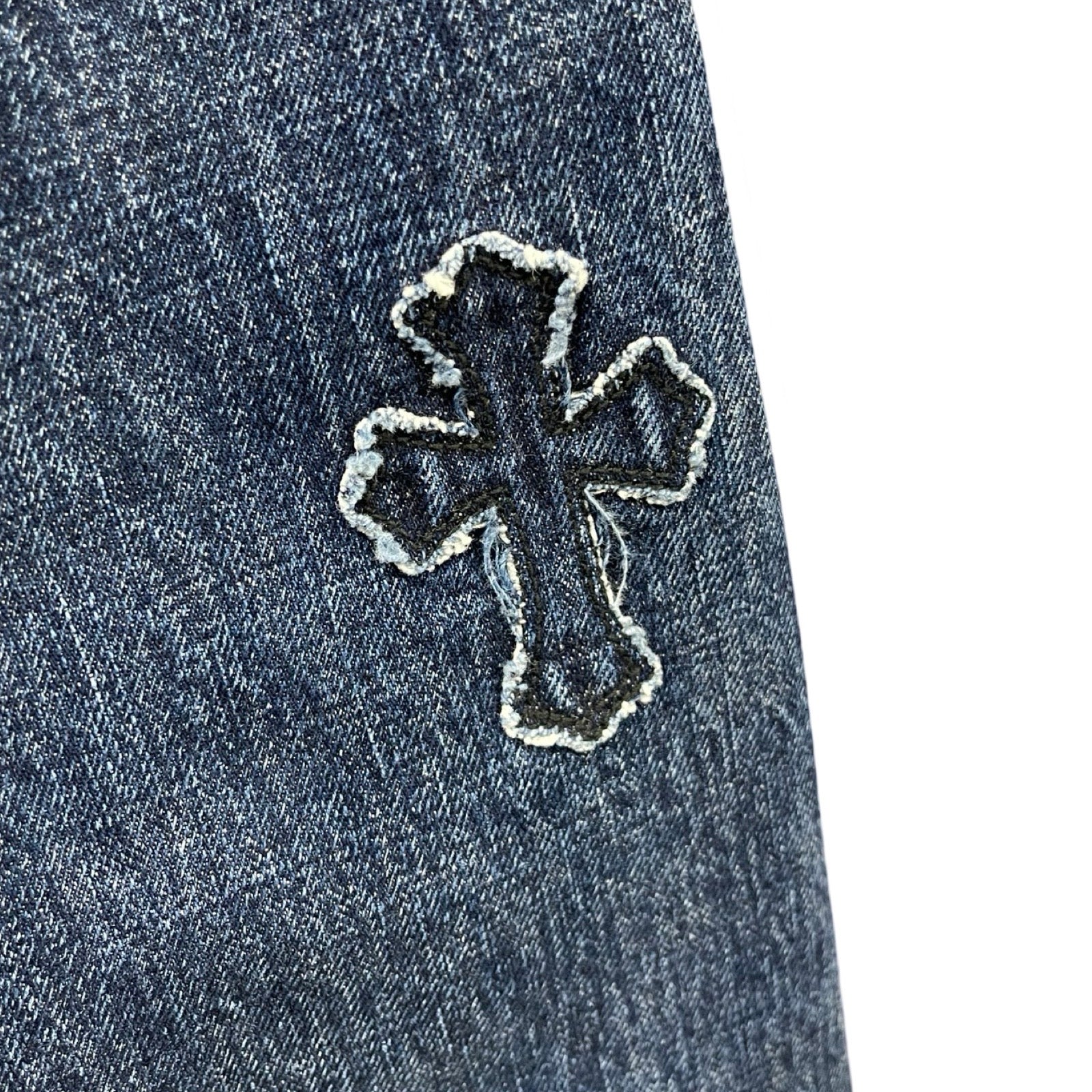 CHROME HEARTS Loose Ends Denim Cross Patch Shirt Size M