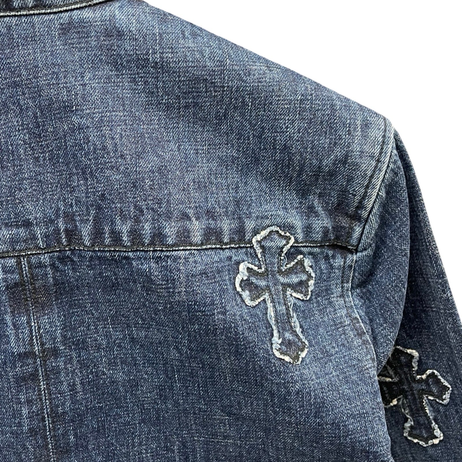 CHROME HEARTS Loose Ends Denim Cross Patch Shirt Size M