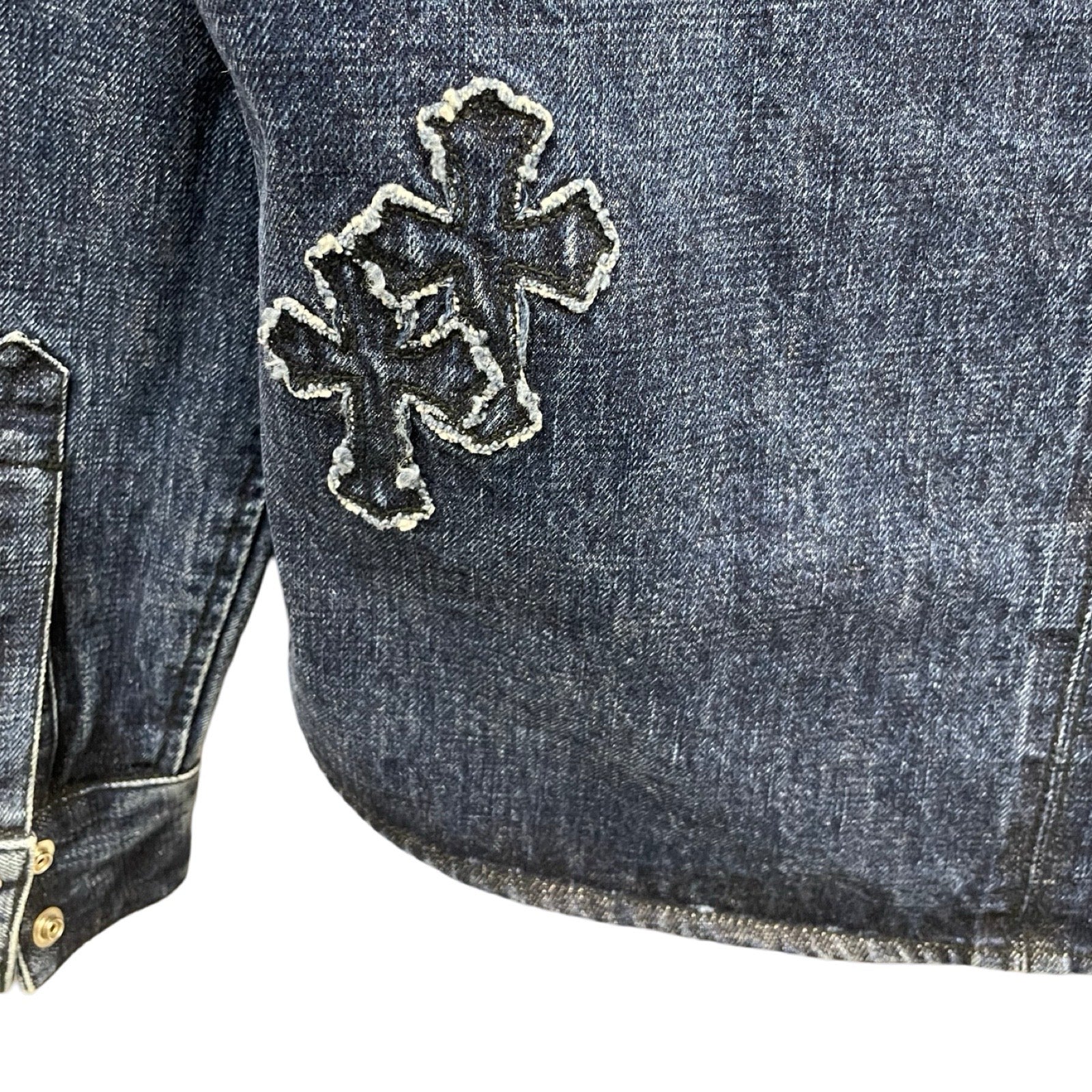 CHROME HEARTS Loose Ends Denim Cross Patch Shirt Size M