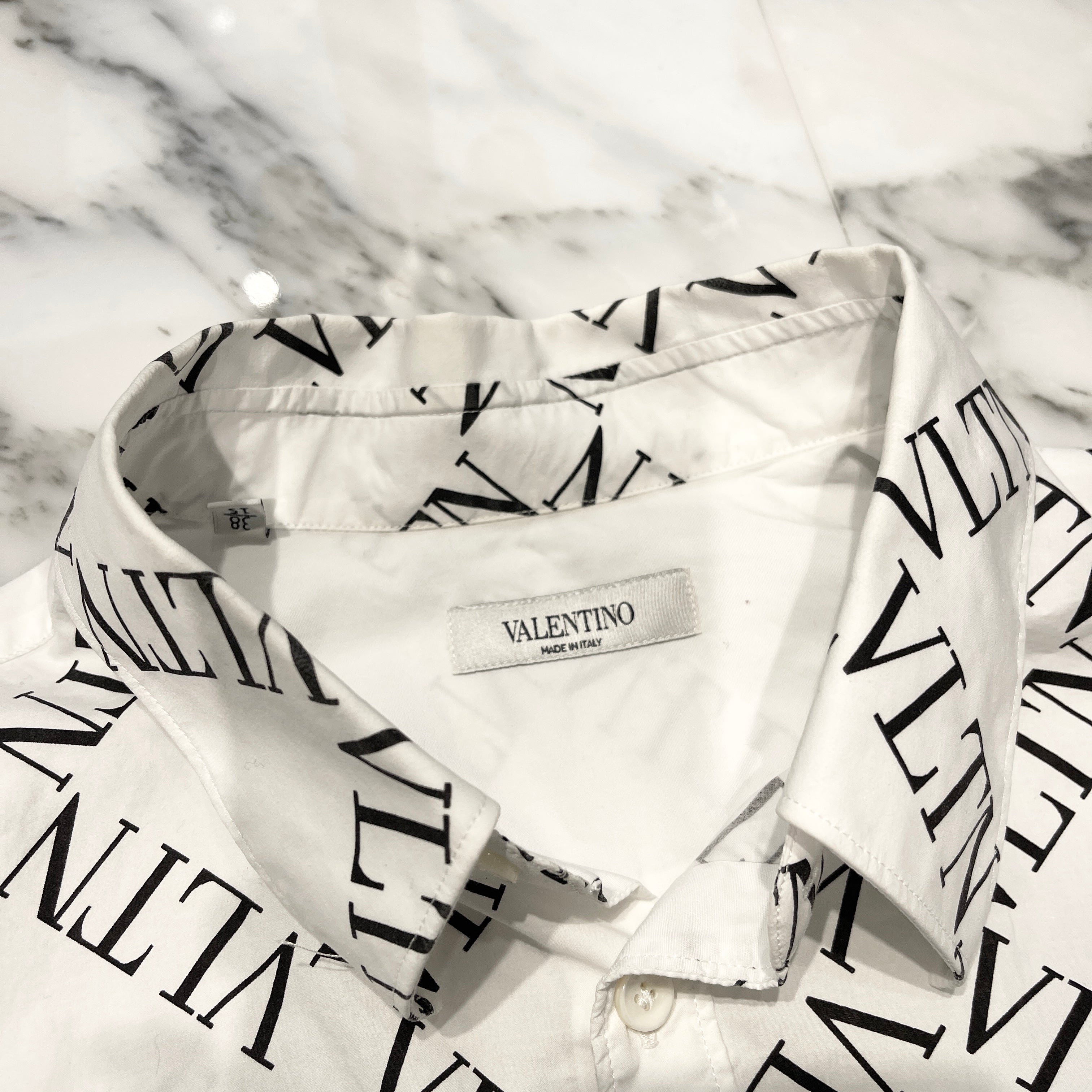 VALENTINO 2019SS VLTN Logo Print Grit Shirt RV0ABA95QTN Size 38 バレンティノ VLTNロゴプリント グリット ワイシャツ サイズ38