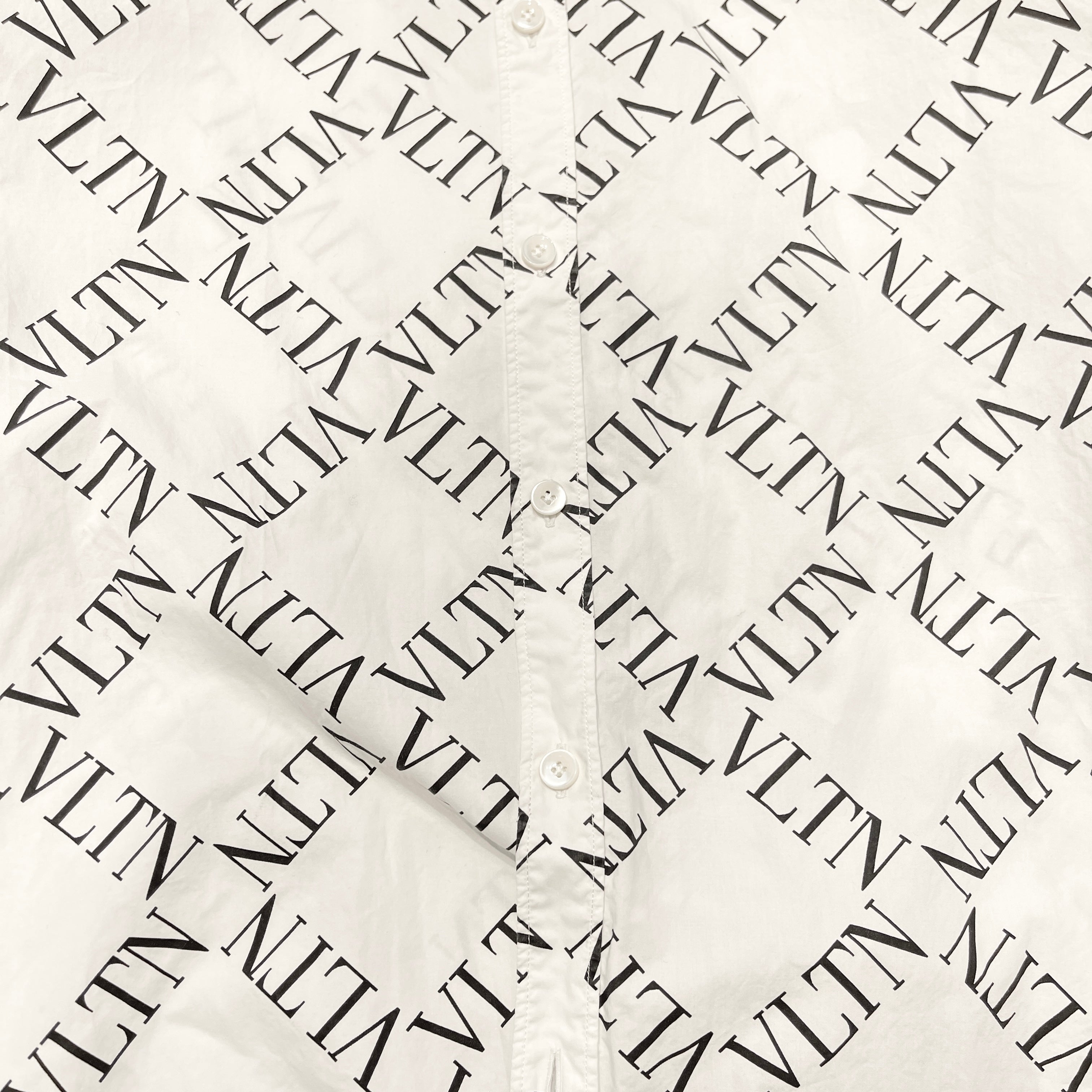 VALENTINO 2019SS VLTN Logo Print Grit Shirt RV0ABA95QTN Size 38 バレンティノ VLTNロゴプリント グリット ワイシャツ サイズ38