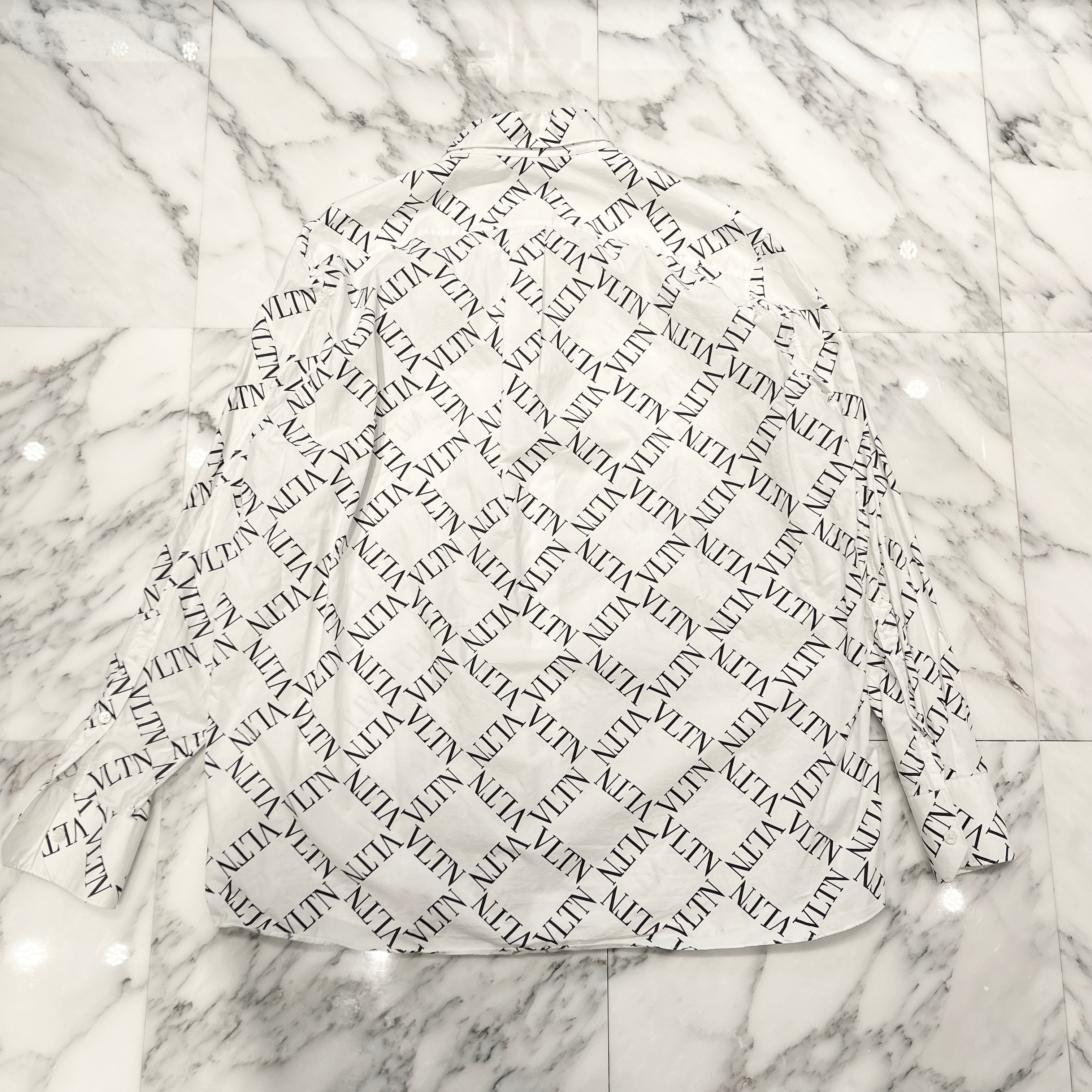 VALENTINO 2019SS VLTN Logo Print Grit Shirt RV0ABA95QTN Size 38 バレンティノ VLTNロゴプリント グリット ワイシャツ サイズ38