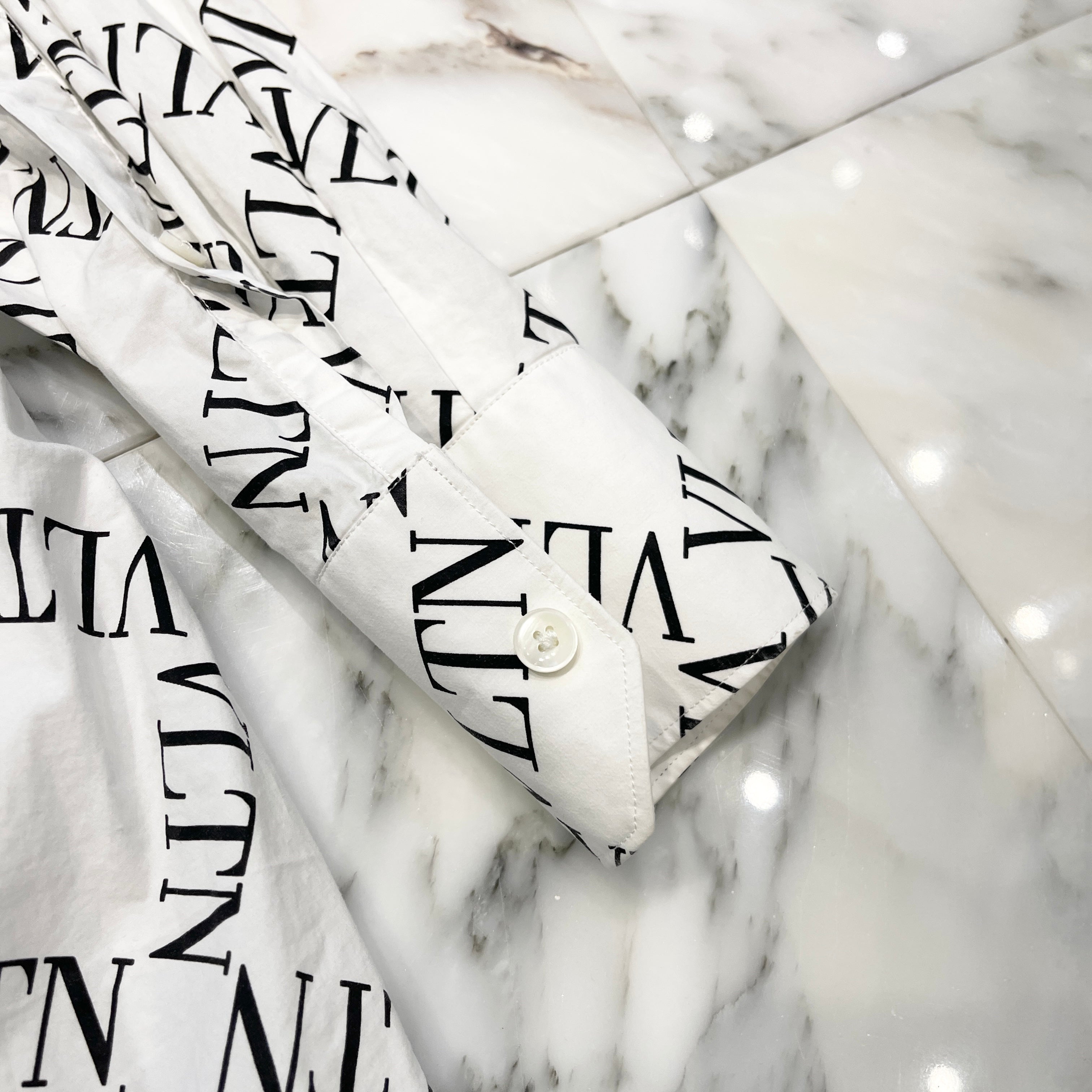 VALENTINO 2019SS VLTN Logo Print Grit Shirt RV0ABA95QTN Size 38 バレンティノ VLTNロゴプリント グリット ワイシャツ サイズ38