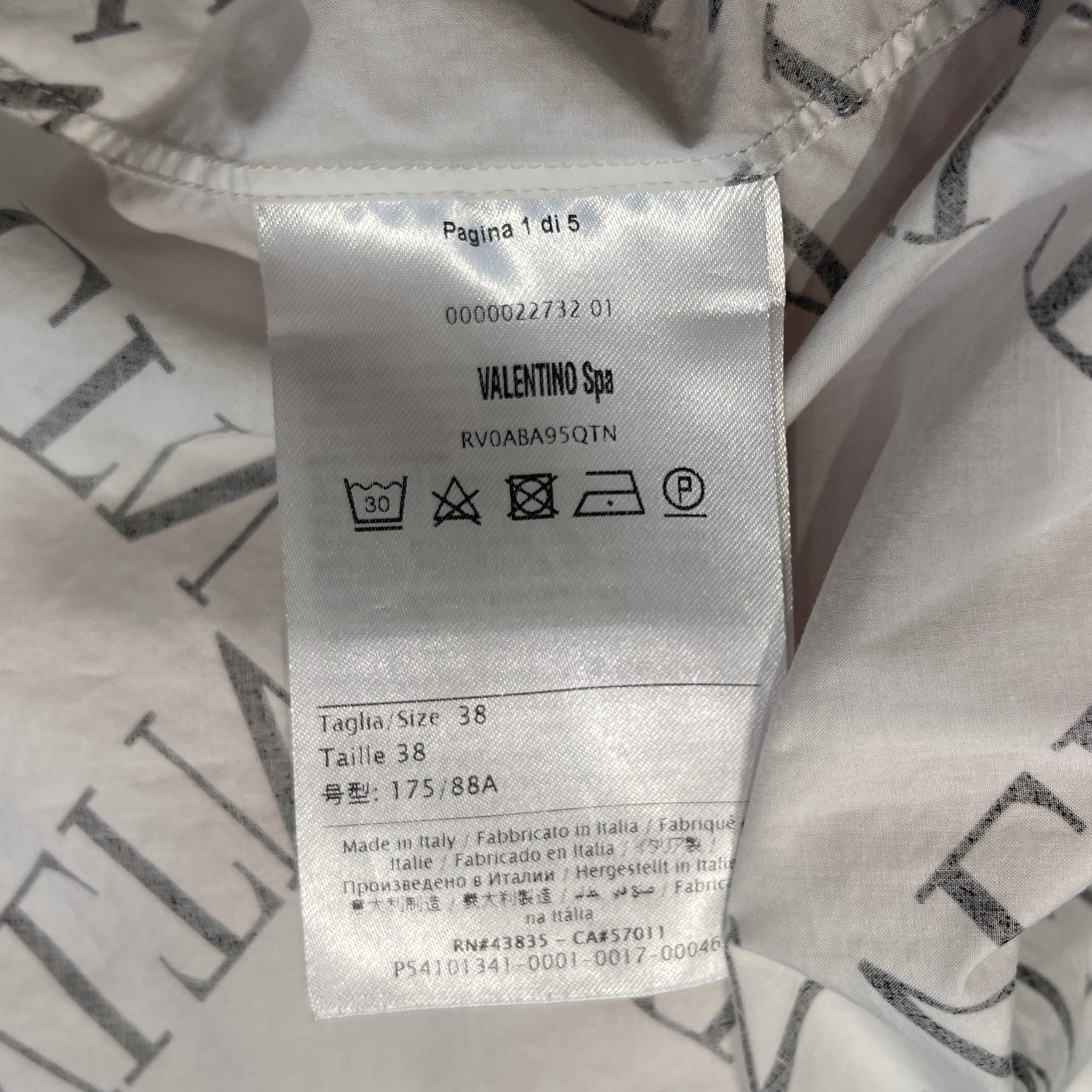 VALENTINO 2019SS VLTN Logo Print Grit Shirt RV0ABA95QTN Size 38 バレンティノ VLTNロゴプリント グリット ワイシャツ サイズ38