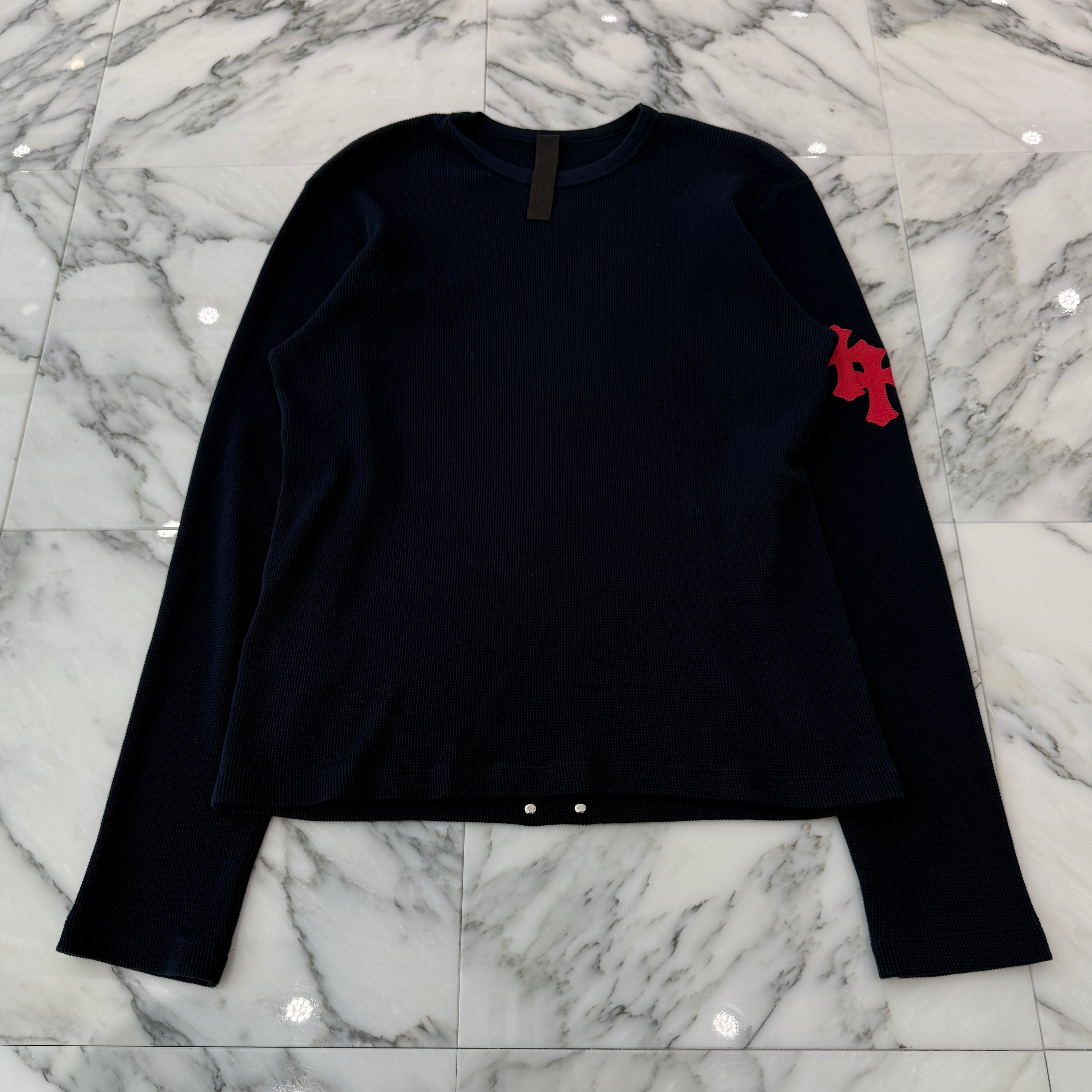 CHROME HEARTS Y NOT Leather Cross Patch Thermal Long Sleeve Tee Size L クロムハーツ ワイノット レザークロスパッチ サーマルロングスリーブ Tシャツ サイズL