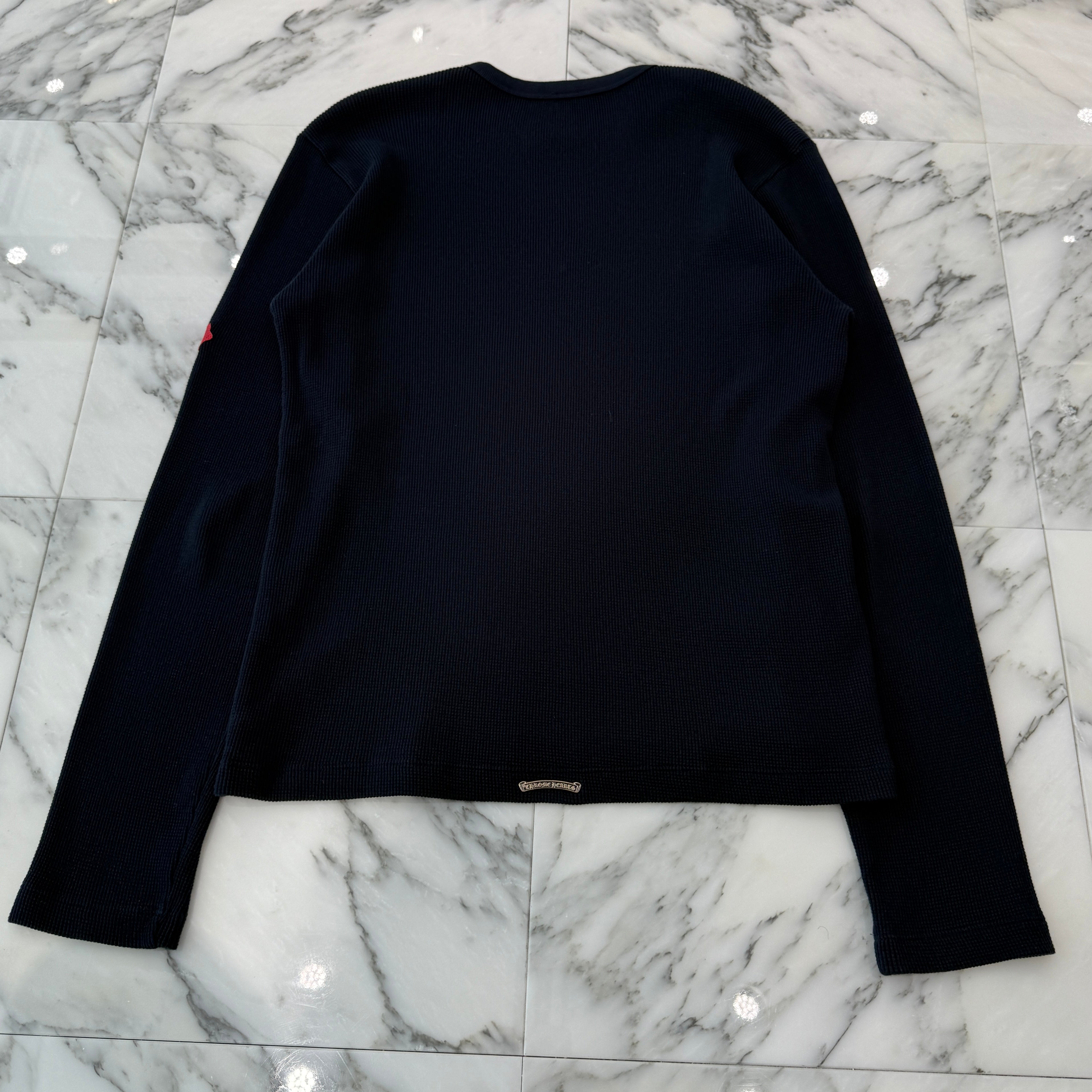 CHROME HEARTS Y NOT Leather Cross Patch Thermal Long Sleeve Tee Size L クロムハーツ ワイノット レザークロスパッチ サーマルロングスリーブ Tシャツ サイズL