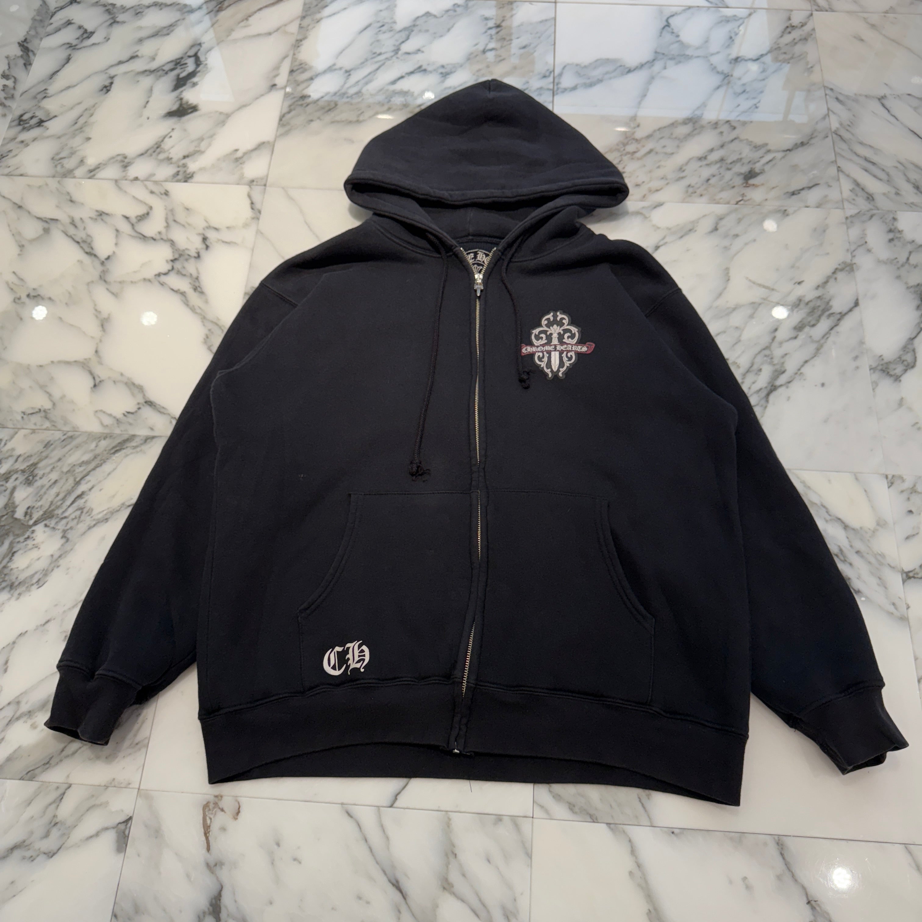 CHROME HEARTS Camo Back Dagger Scroll Logo Label Zip Up Hoodie XL クロムハーツ カモフラージュ バックダガー スクロールロゴラベル ジップアップ フーディ サイズXL