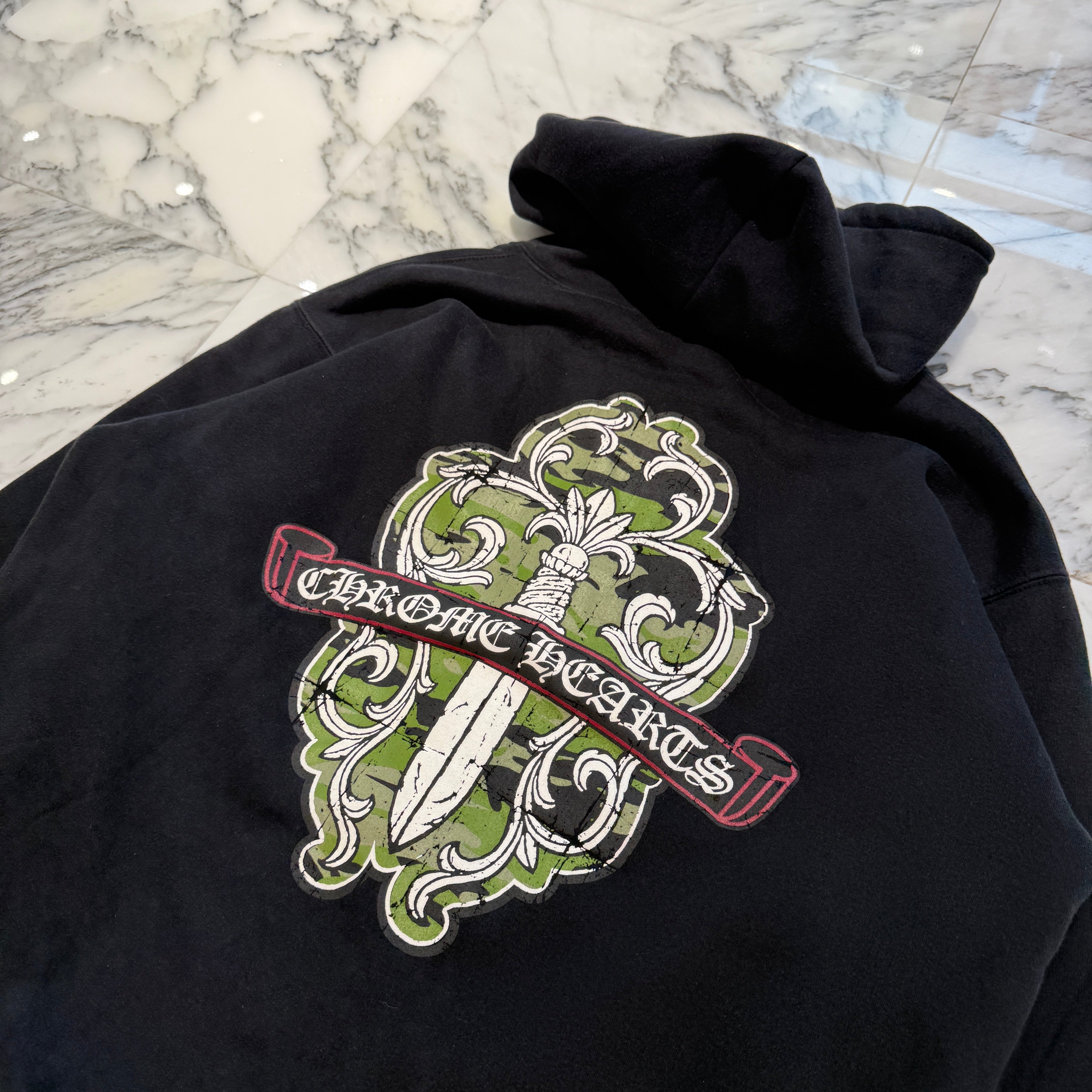 CHROME HEARTS Camo Back Dagger Scroll Logo Label Zip Up Hoodie XL クロムハーツ カモフラージュ バックダガー スクロールロゴラベル ジップアップ フーディ サイズXL