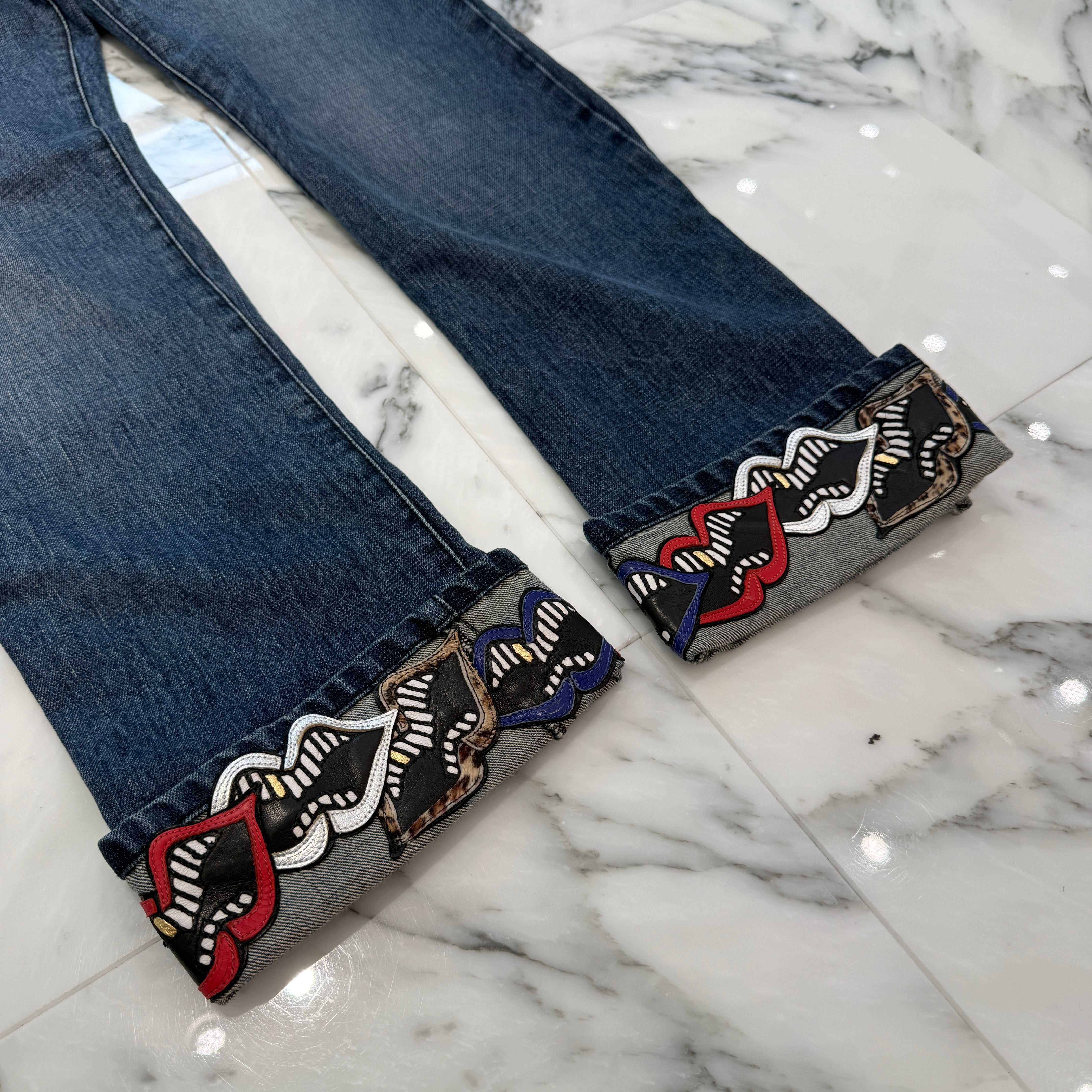 CHROME HEARTS × MATTY BOY Multi Chomper Leather Patch Cross Ball Button Denim Pants Size 34 クロムハーツ × マッティボーイ マルチチョンパー レザーパッチ クロスボールボタン デニムパンツ サイズ34