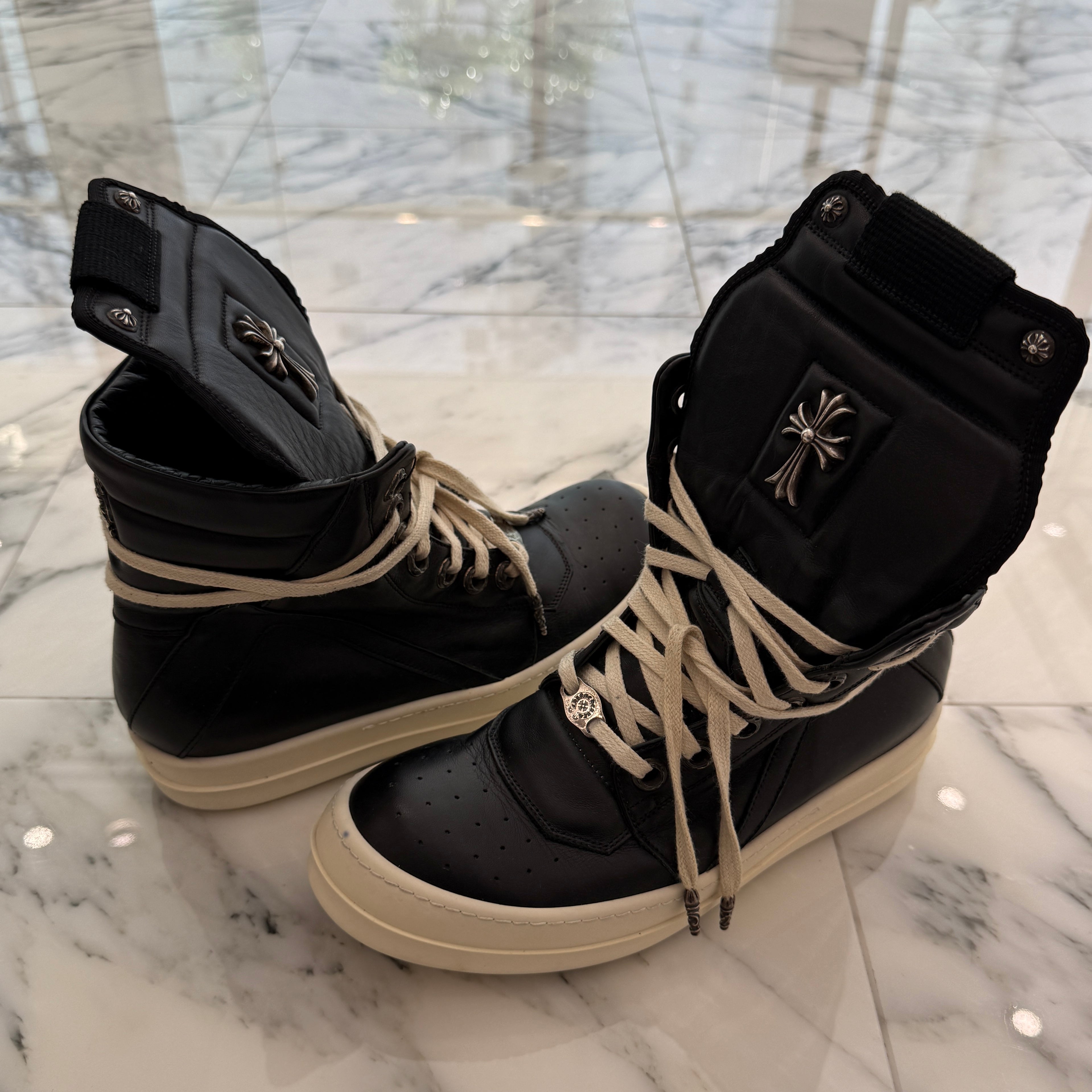 CHROME HEARTS × Rick Owens Geobasket Leather Sneakers Size 40 クロムハーツ×リックオーエンス ジオバスケット レザースニーカー サイズ40