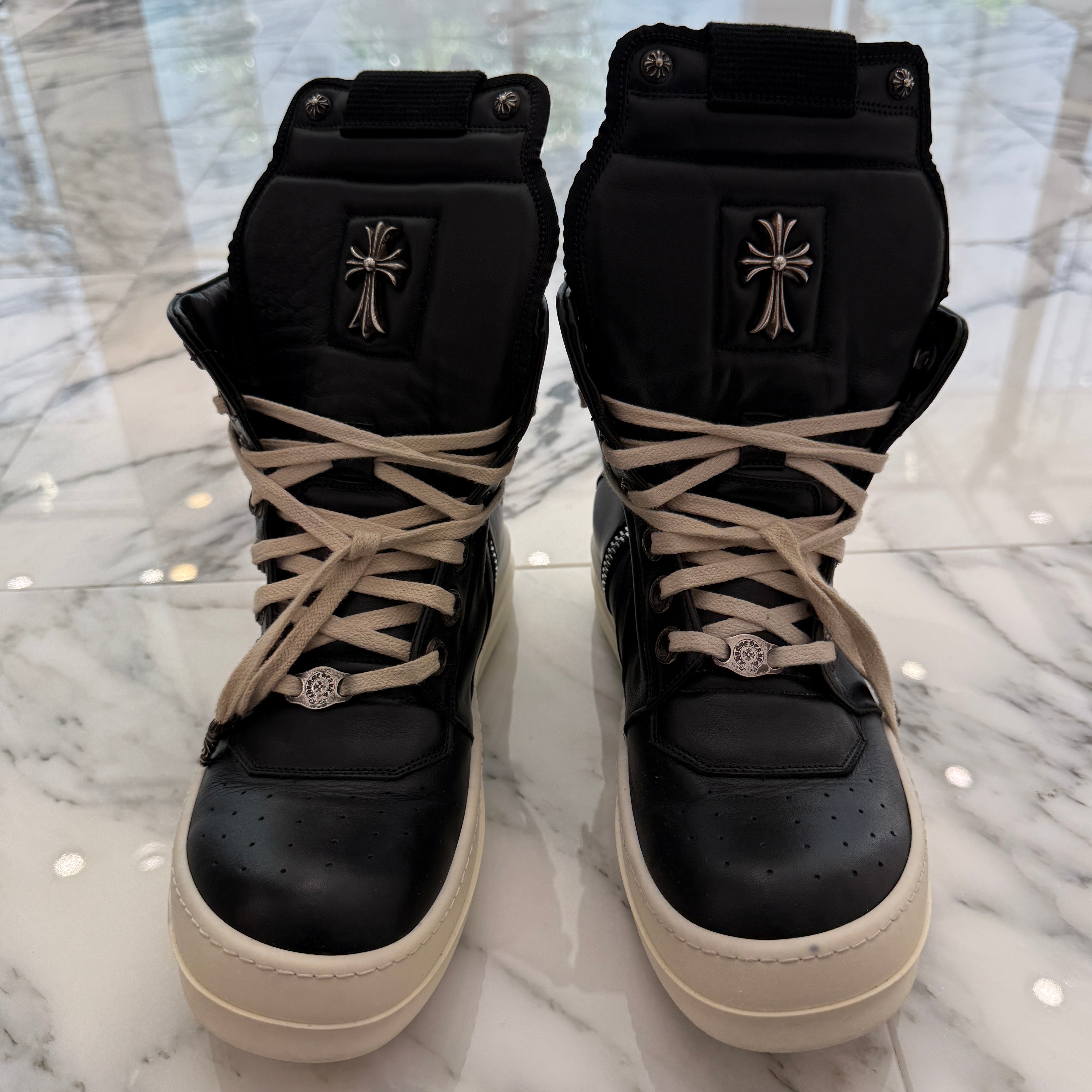 CHROME HEARTS × Rick Owens Geobasket Leather Sneakers Size 40 クロムハーツ×リックオーエンス ジオバスケット レザースニーカー サイズ40