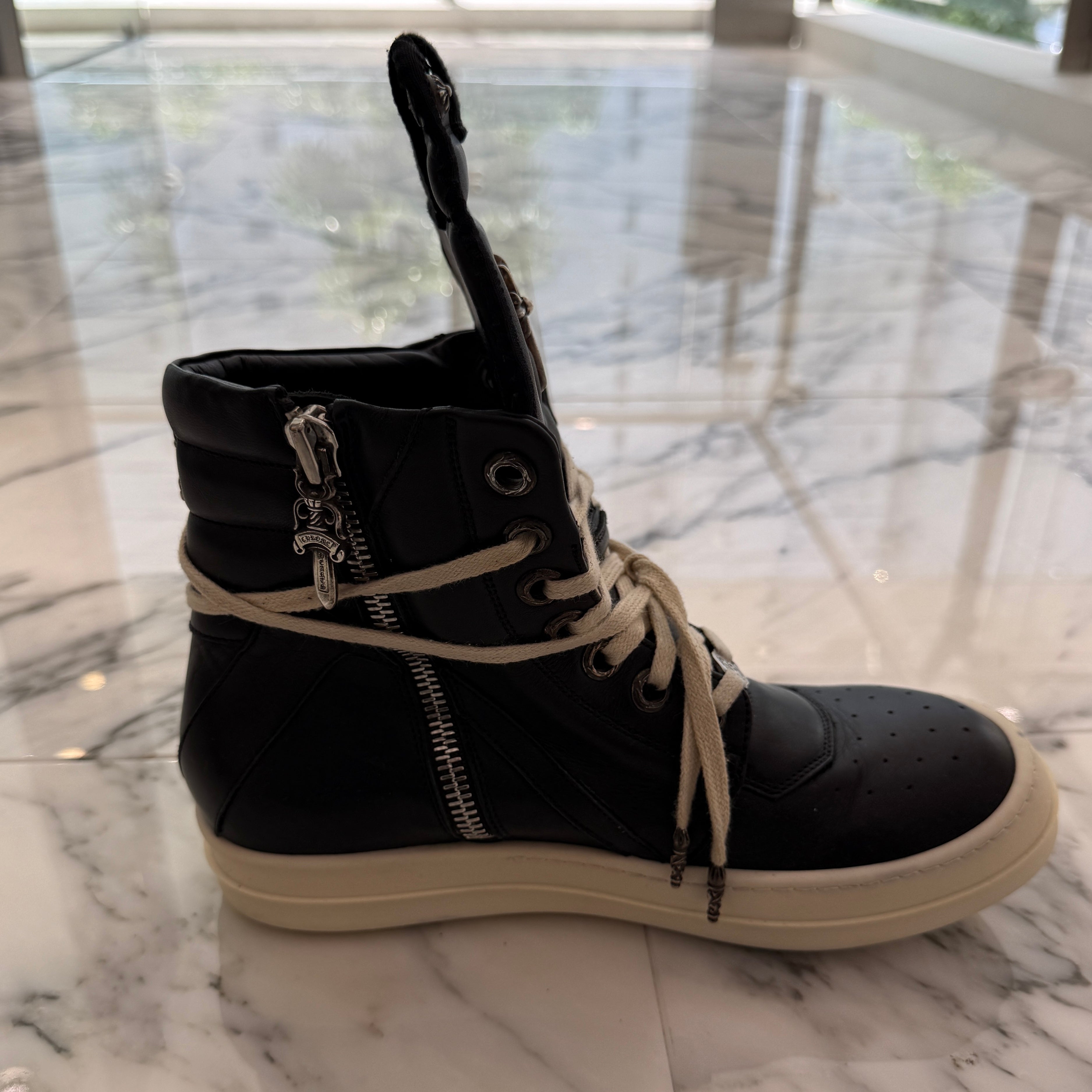 CHROME HEARTS × Rick Owens Geobasket Leather Sneakers Size 40 クロムハーツ×リックオーエンス ジオバスケット レザースニーカー サイズ40