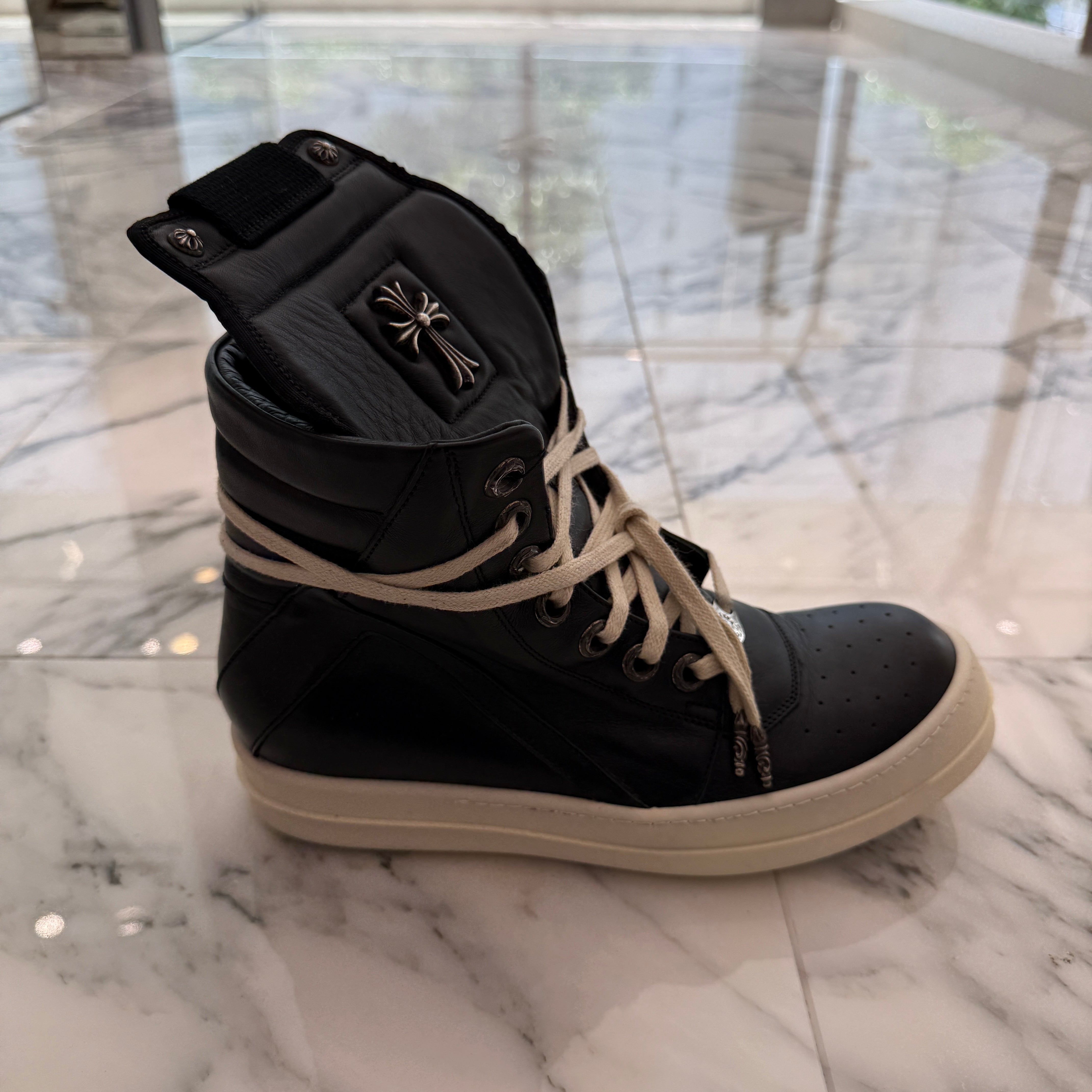 CHROME HEARTS × Rick Owens Geobasket Leather Sneakers Size
