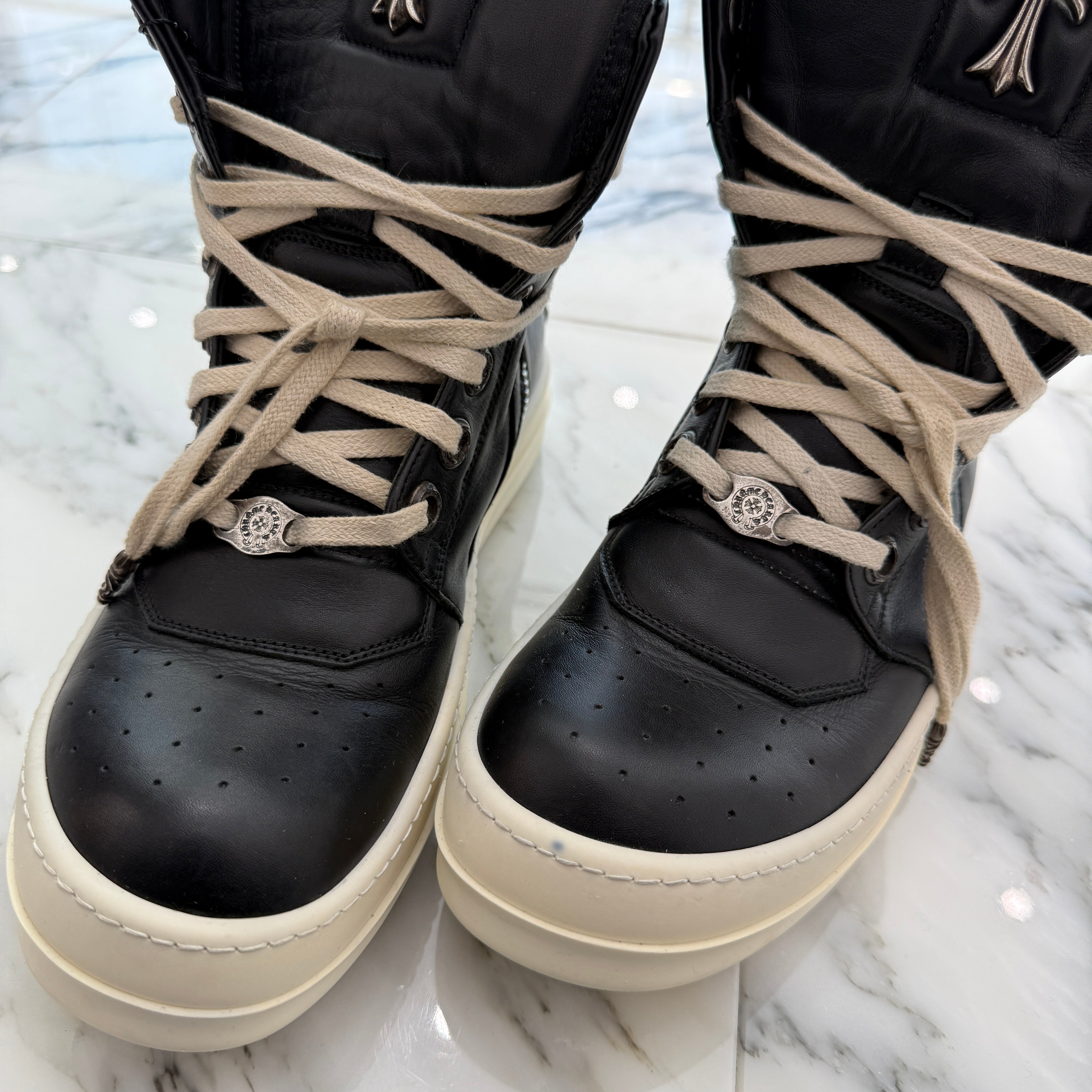 CHROME HEARTS × Rick Owens Geobasket Leather Sneakers Size 40 クロムハーツ×リックオーエンス ジオバスケット レザースニーカー サイズ40