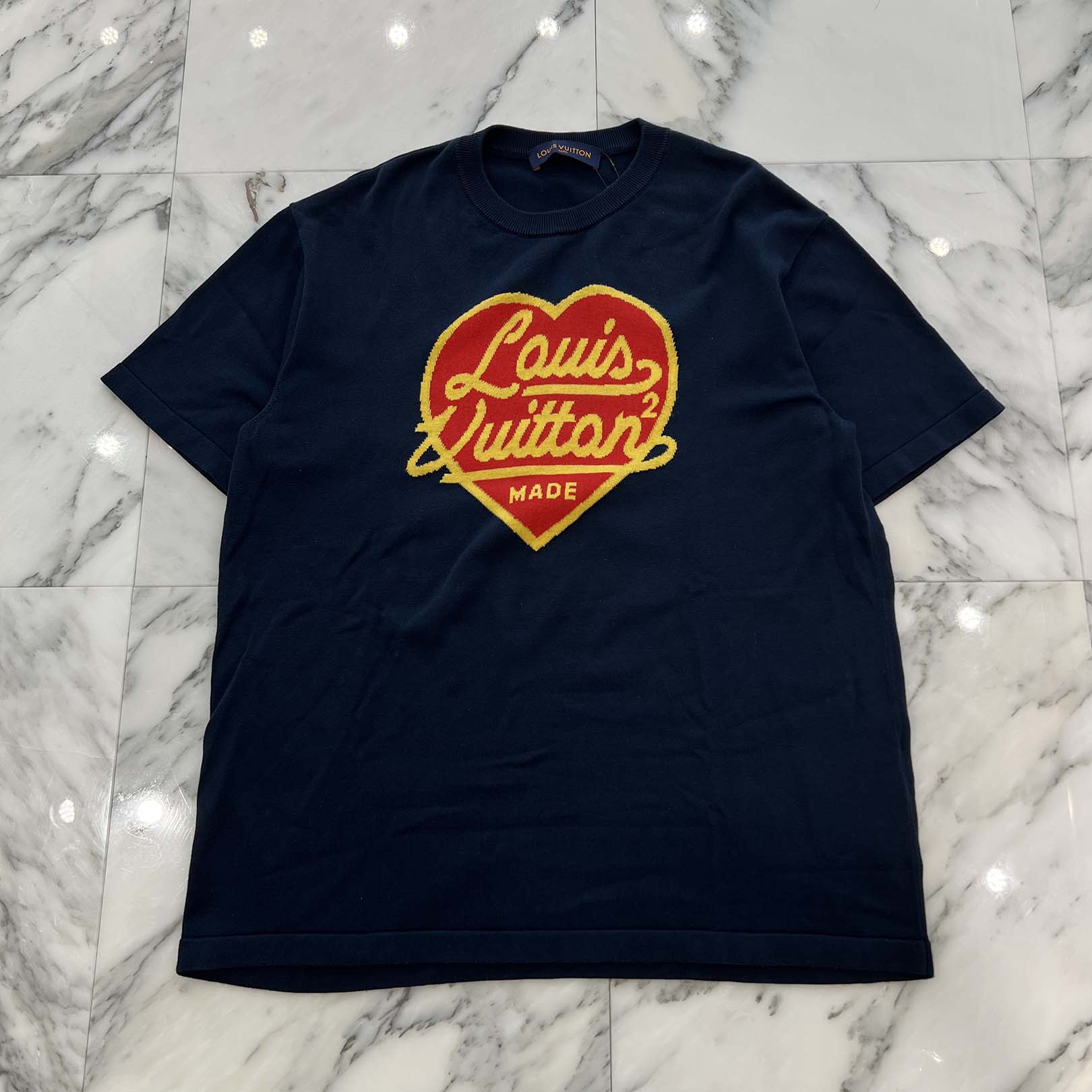 LOUIS VUITTON × HUMAN MADE 2022SS Intarsia Heart Logo Cotton Knit Tee HMN01W Size XL ルイヴィトン × ヒューマンメイド インタルシアハートロゴコットンニットTシャツ サイズXL