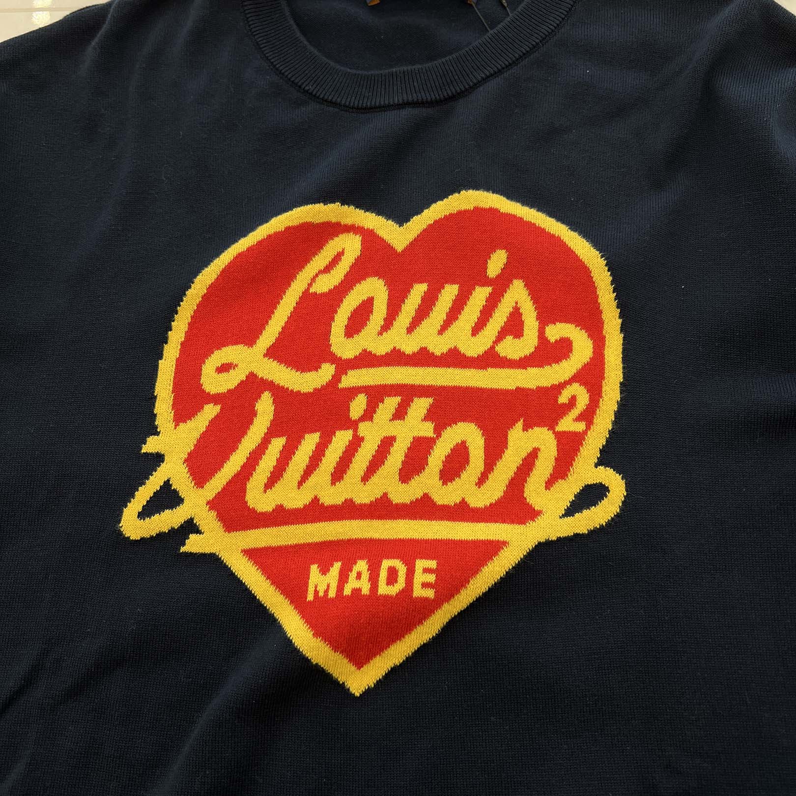 LOUIS VUITTON × HUMAN MADE 2022SS Intarsia Heart Logo Cotton Knit Tee HMN01W Size XL ルイヴィトン × ヒューマンメイド インタルシアハートロゴコットンニットTシャツ サイズXL