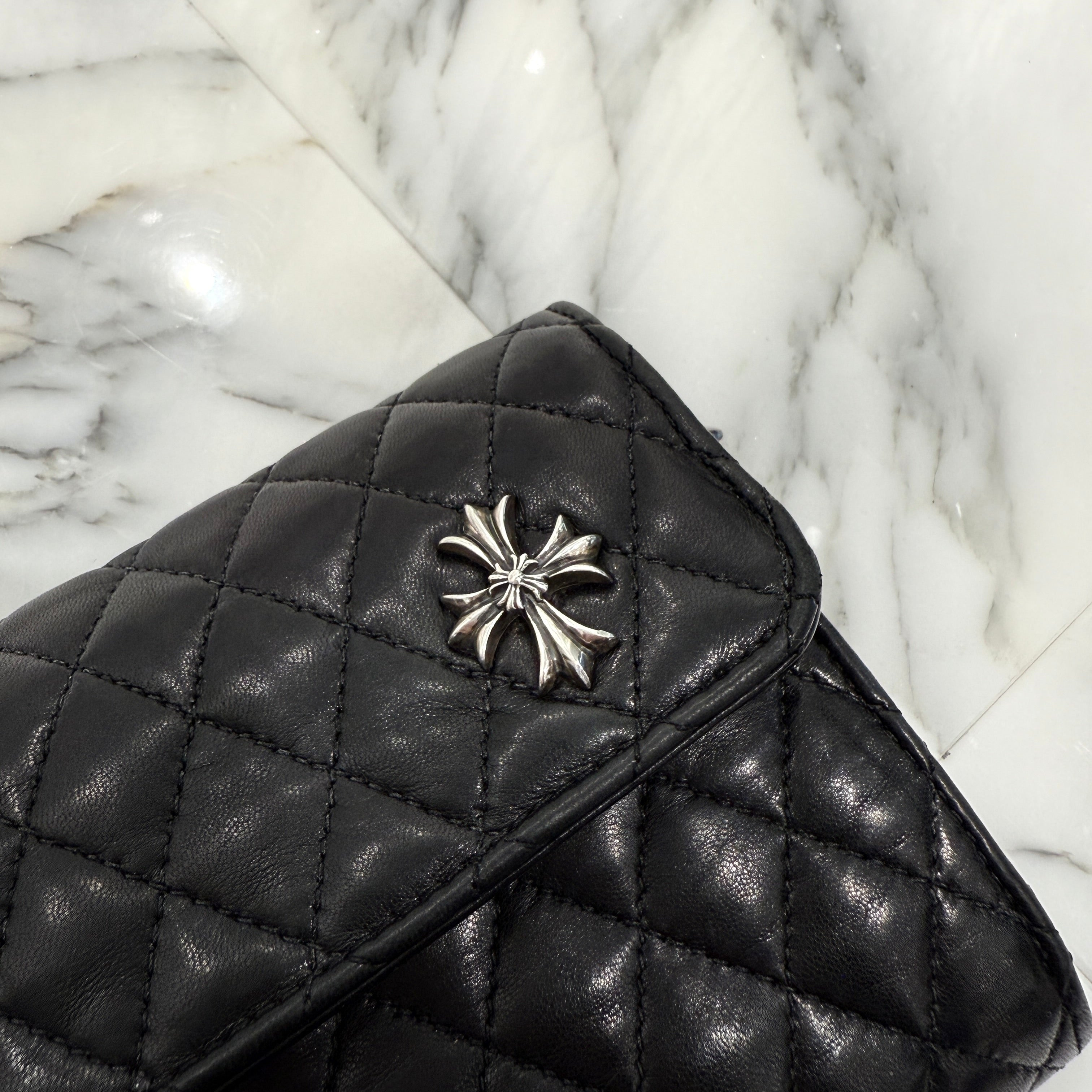 CHROME HEARTS Quilted 3 Snap Silver CH Plus Clutch Wallet クロムハーツ キルティング 3スナップ シルバー CHプラス クラッチ ウォレット