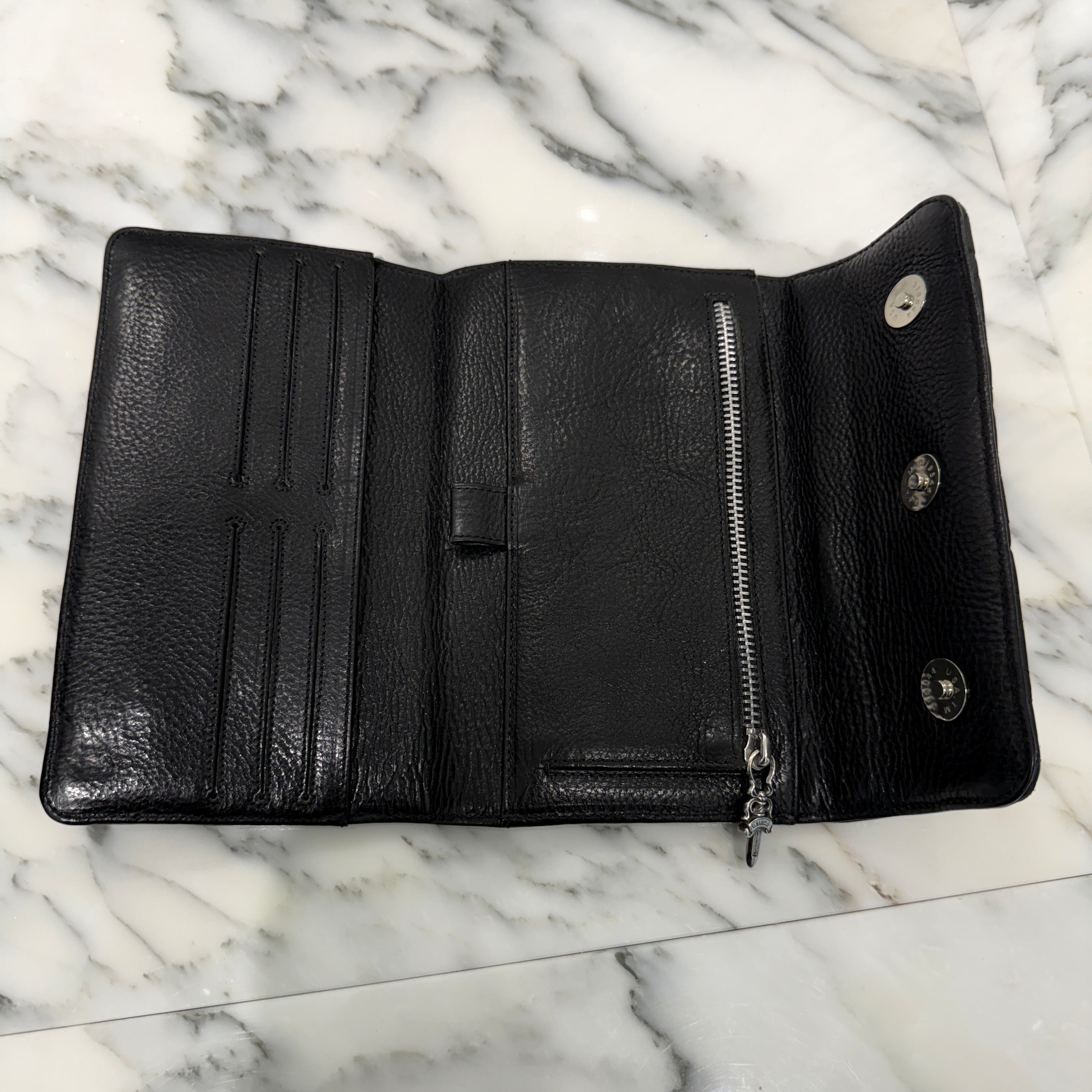 CHROME HEARTS Quilted 3 Snap Silver CH Plus Clutch Wallet クロムハーツ キルティング 3スナップ シルバー CHプラス クラッチ ウォレット