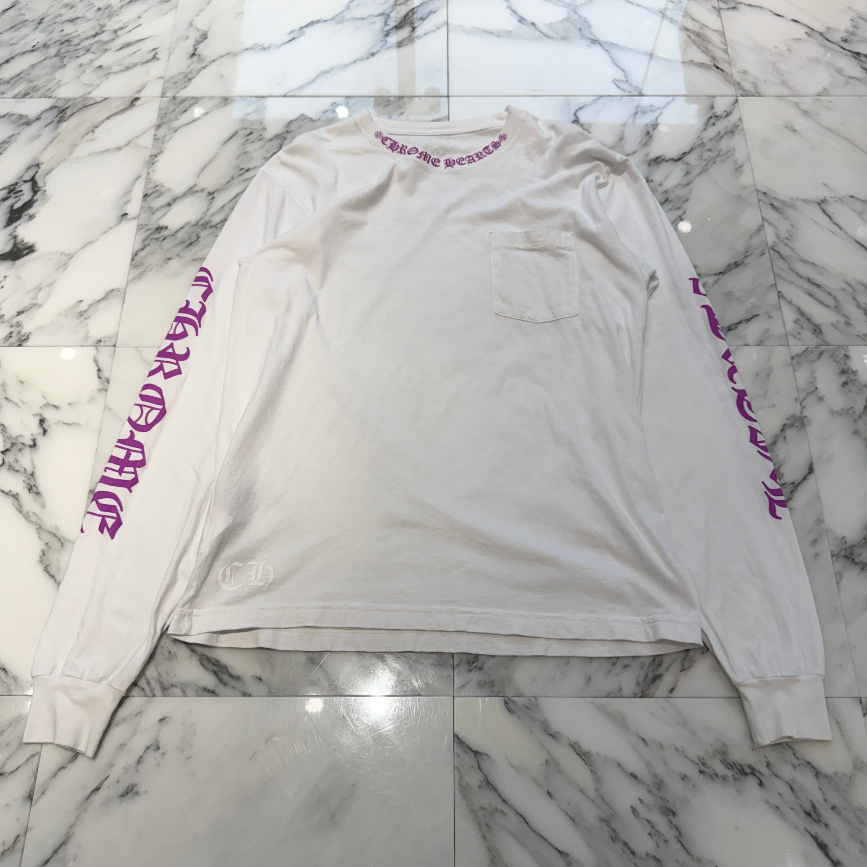 CHROME HEARTS Old English Neck Logo Neon Purple Long Sleeve Tee Size L クロムハーツ オールドイングリッシュ ネックロゴ ネオンパープル ロングスリーブ Tシャツ サイズL