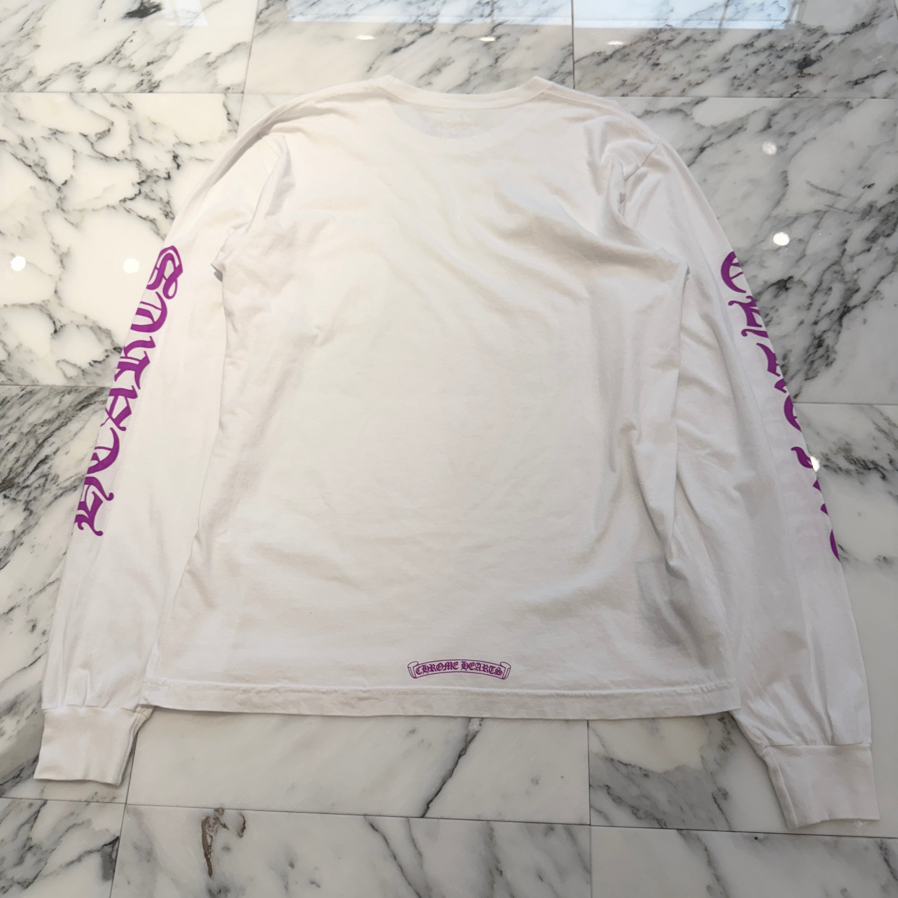 CHROME HEARTS Old English Neck Logo Neon Purple Long Sleeve Tee Size L クロムハーツ オールドイングリッシュ ネックロゴ ネオンパープル ロングスリーブ Tシャツ サイズL