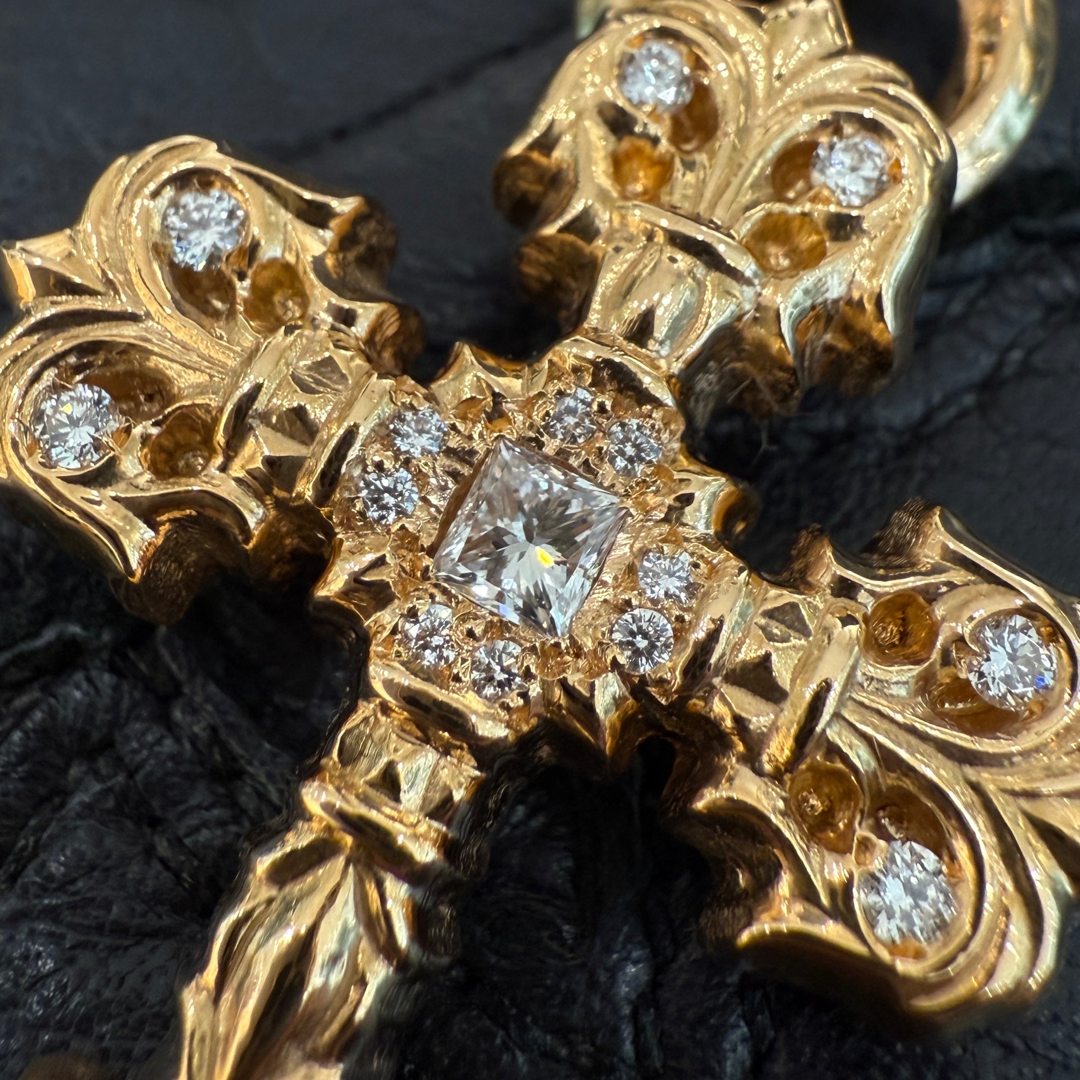 CHROME HEARTS 22K Filigree Cross Pendent XS With Bail PAVE