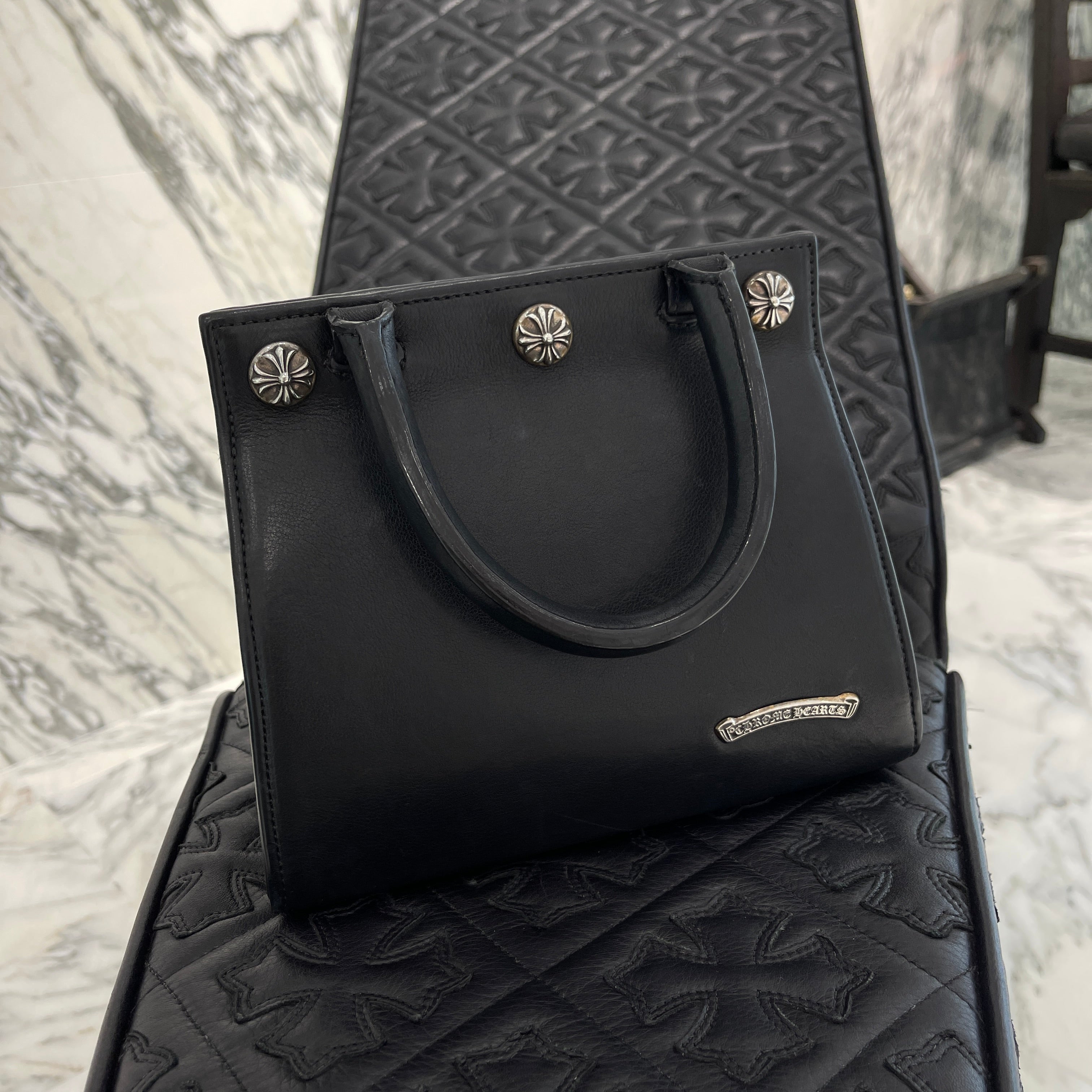 CHROME HEARTS DREW MINI BAG Cross Ball Leather Hand Bag クロムハーツ ドリュー ミニバッグ クロスボール レザーハンドバッグ