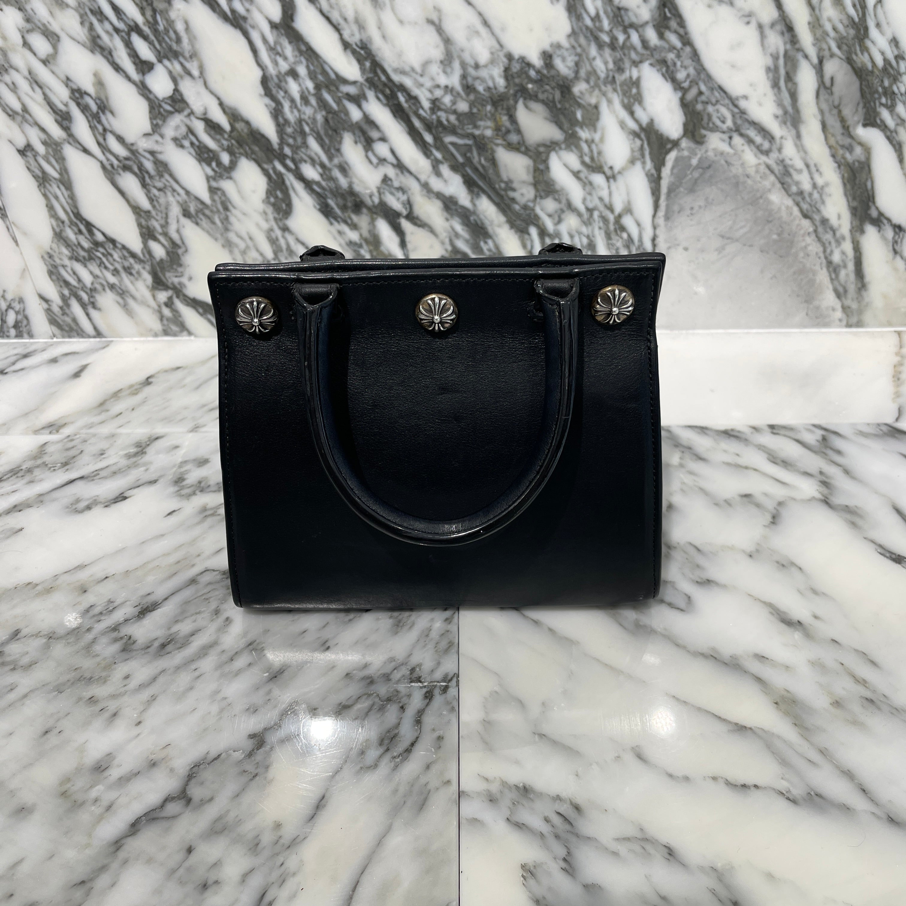 CHROME HEARTS DREW MINI BAG Cross Ball Leather Hand Bag クロムハーツ ドリュー ミニバッグ クロスボール レザーハンドバッグ