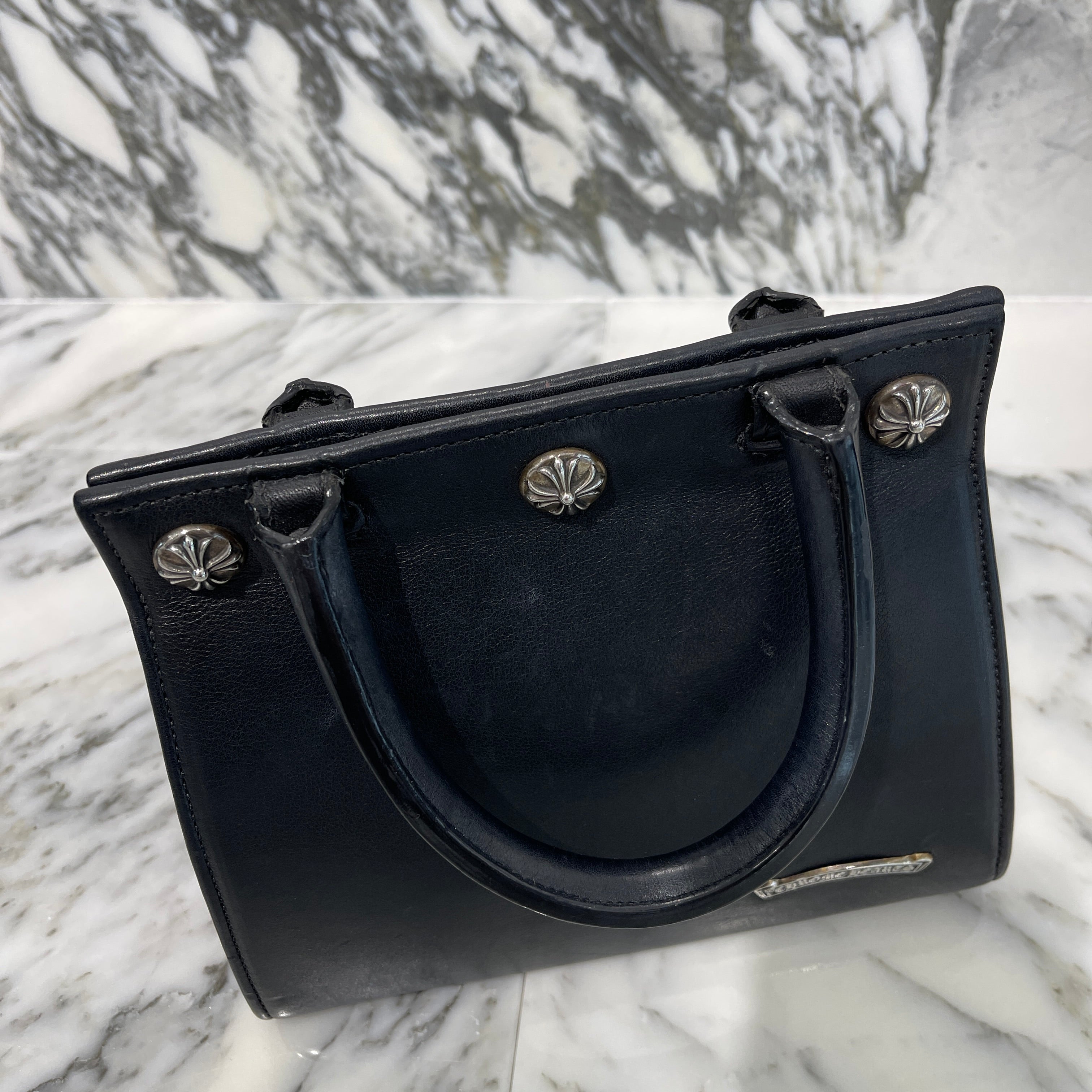 CHROME HEARTS DREW MINI BAG Cross Ball Leather Hand Bag クロムハーツ ドリュー ミニバッグ クロスボール レザーハンドバッグ