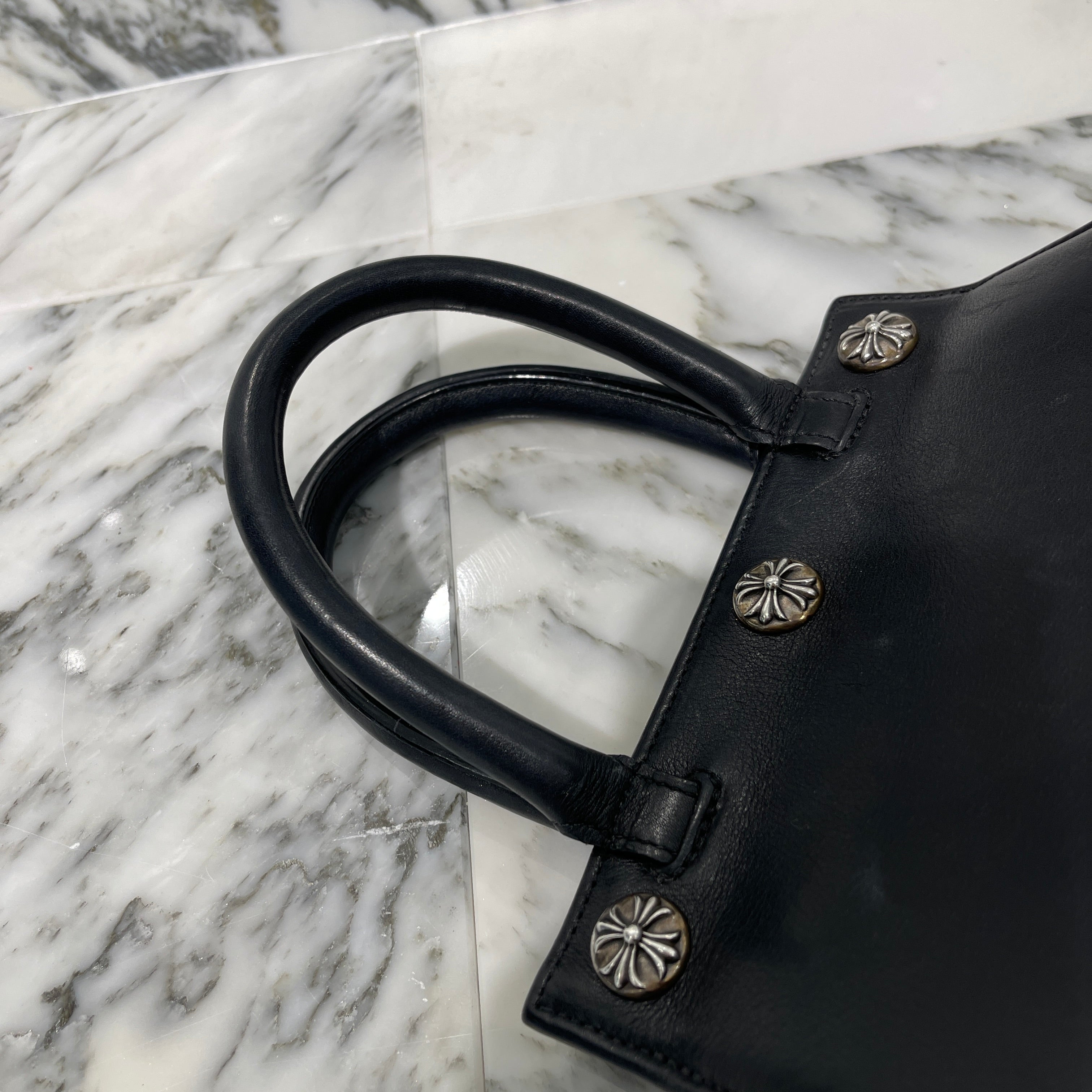 CHROME HEARTS DREW MINI BAG Cross Ball Leather Hand Bag クロムハーツ ドリュー ミニバッグ クロスボール レザーハンドバッグ